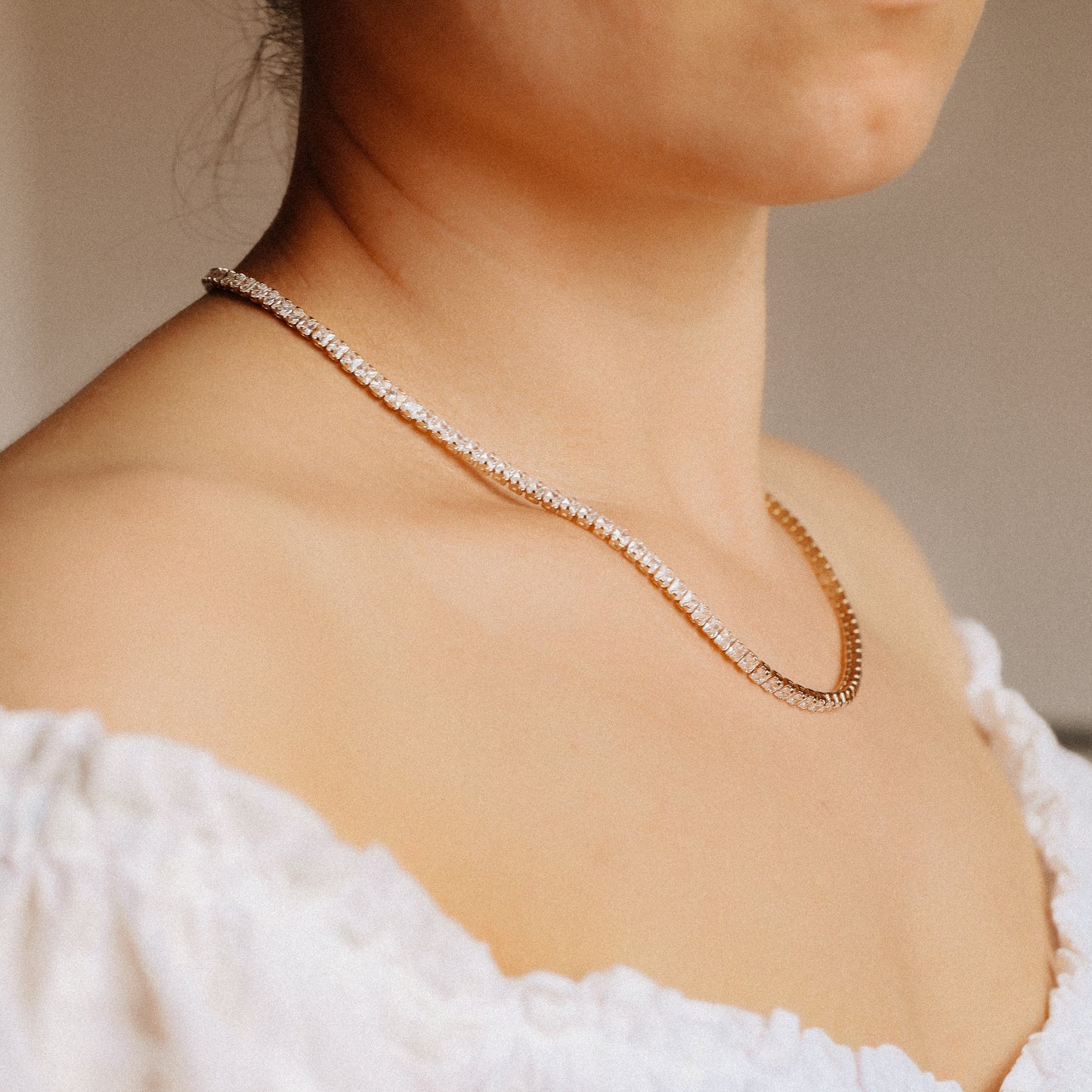 Tennis Chain Necklace, Stainless Steel CZ Rhinestone Tennis Necklace, 4mm Diamond Tennis Chain Gold and Rose Gold Plated