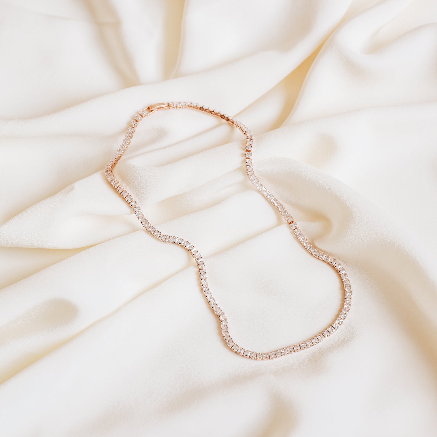 Tennis Chain Necklace, Stainless Steel CZ Rhinestone Tennis Necklace, 4mm Diamond Tennis Chain Gold and Rose Gold Plated