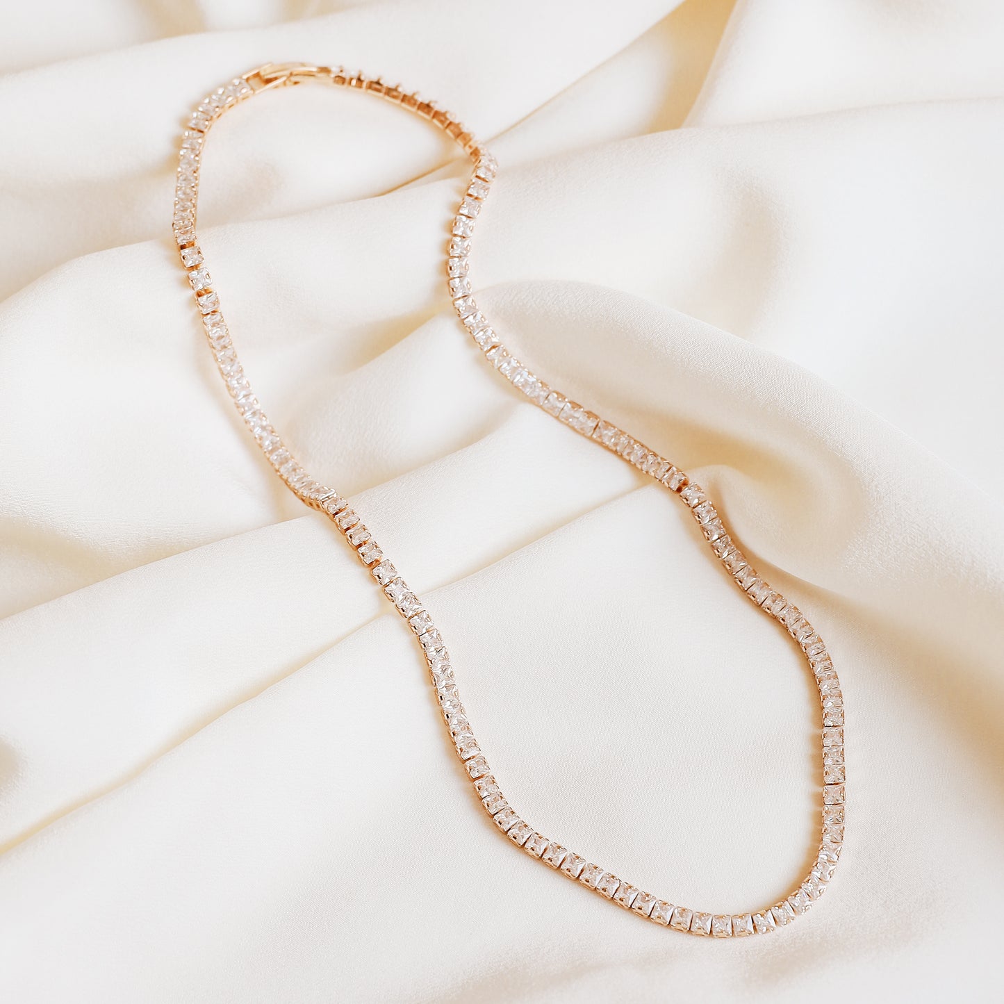Tennis Chain Necklace, Stainless Steel CZ Rhinestone Tennis Necklace, 4mm Diamond Tennis Chain Gold and Rose Gold Plated