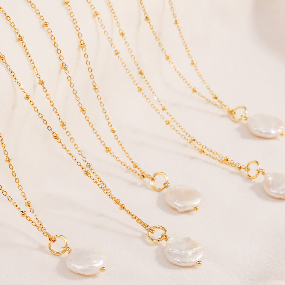 Baroque Pearl Pendant Necklace: 18k Gold Stainless Steel Satellite Chain