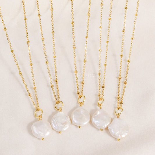 Coin Pearl Charm Necklace • Friendship Necklace • Delicate Layering Necklace • Natural Pearl Gift Idea for Women • BYSDMJEWELS