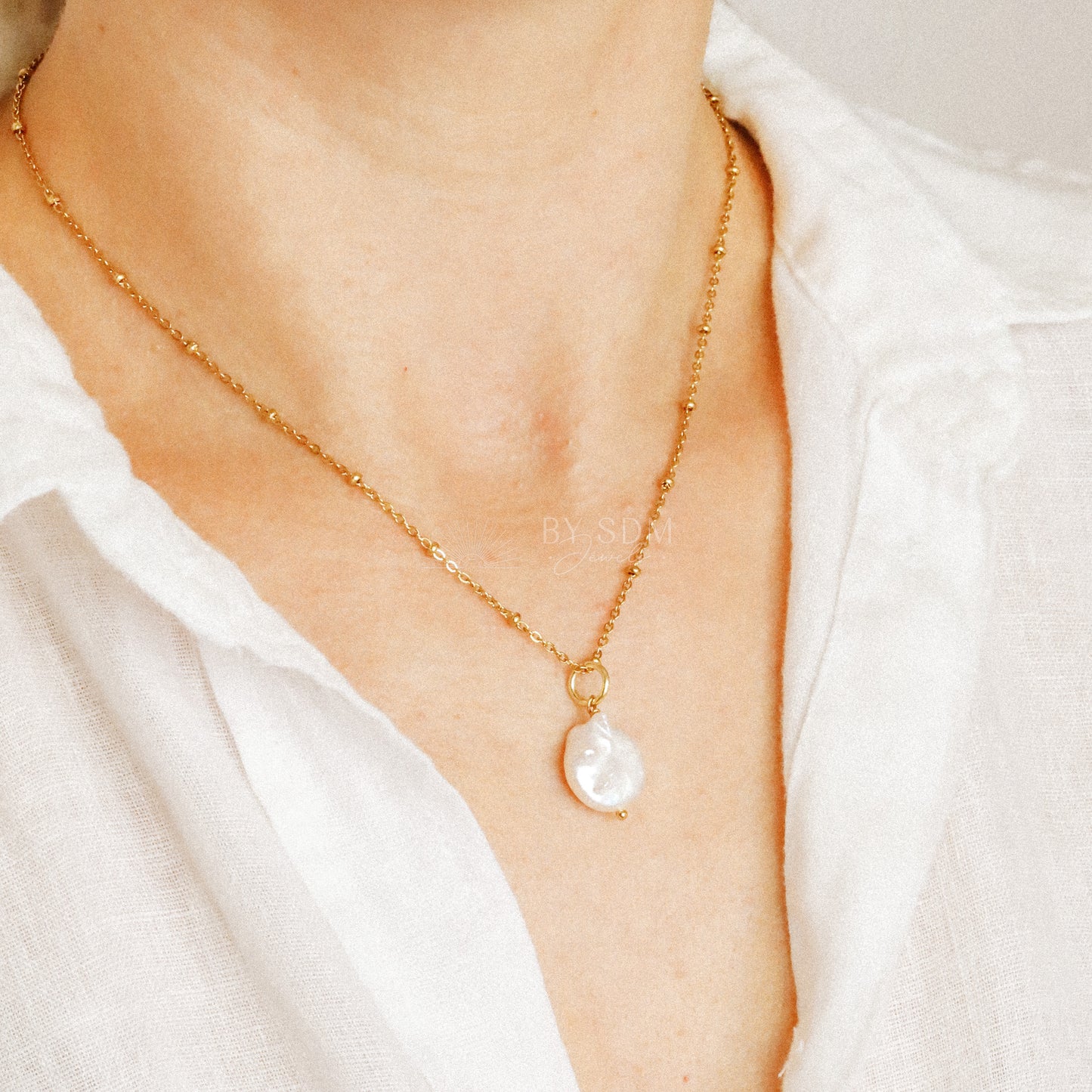 Coin Pearl Charm Necklace • Friendship Necklace • Delicate Layering Necklace • Natural Pearl Gift Idea for Women • BYSDMJEWELS