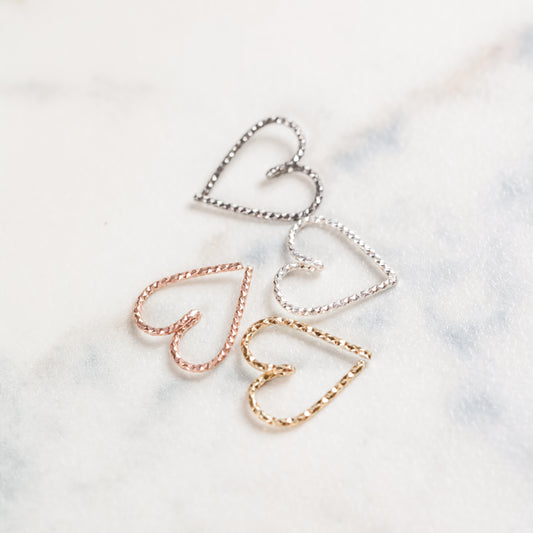 Helix Earring, Heart Cartilage Earring, Sterling Silver Helix Earring, Silver Open Heart Helix Hoop Earring, Diamond Cut Helix Heart Earring