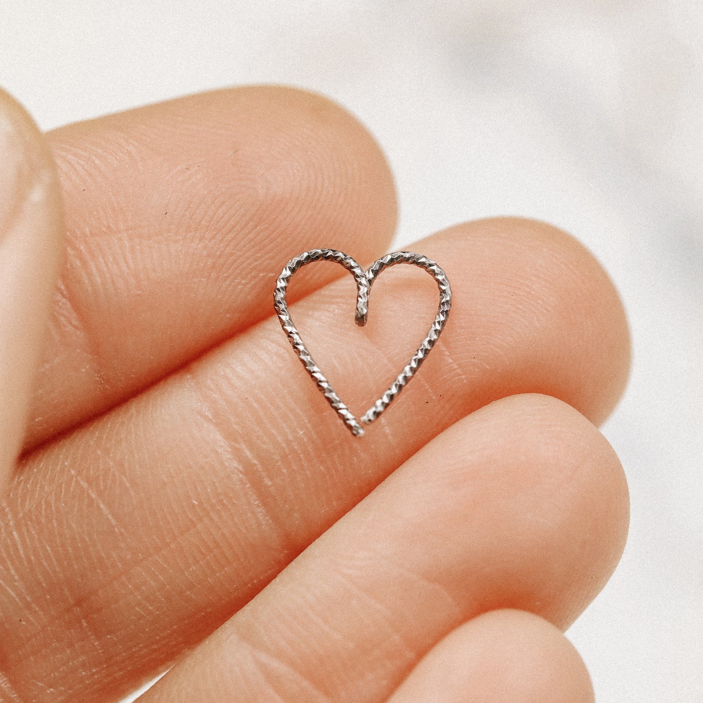 Helix Earring, Heart Cartilage Earring, Sterling Silver Helix Earring, Silver Open Heart Helix Hoop Earring, Diamond Cut Helix Heart Earring