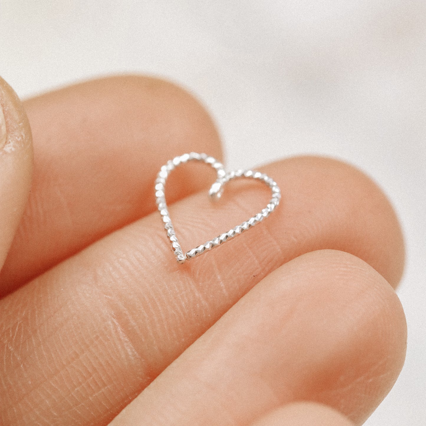 Helix Earring, Heart Cartilage Earring, Sterling Silver Helix Earring, Silver Open Heart Helix Hoop Earring, Diamond Cut Helix Heart Earring