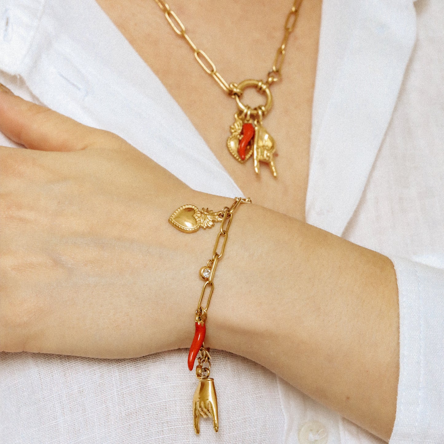 Italian Lucky Horn Bracelet • Malocchio Bracelet • Hand Gestures Bracelet • Lucky Charm Bracelet • Cornetto Napoletano • BYSDMJEWELS