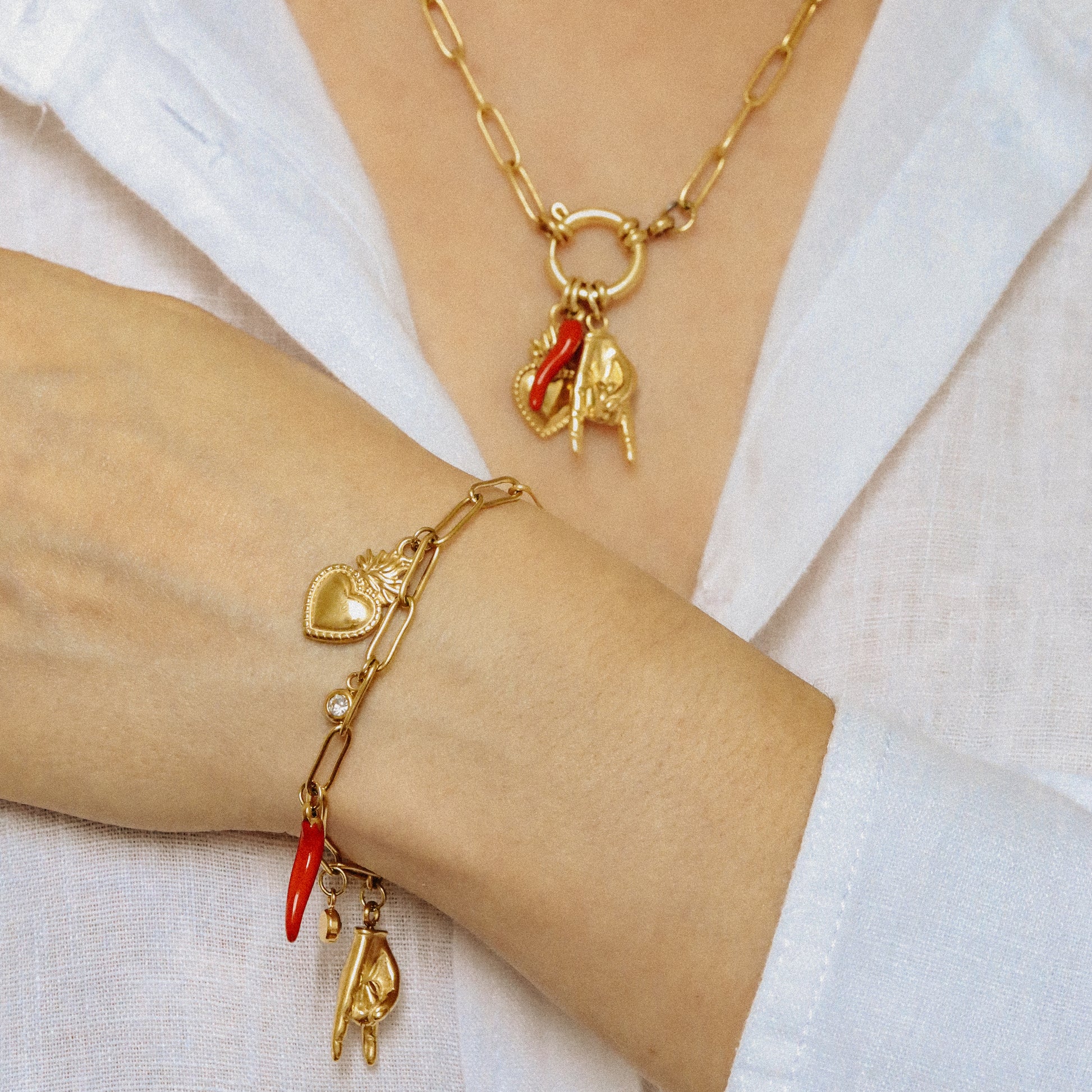 Italian Lucky Horn Bracelet • Malocchio Bracelet • Hand Gestures Bracelet • Lucky Charm Bracelet • Cornetto Napoletano • BYSDMJEWELS