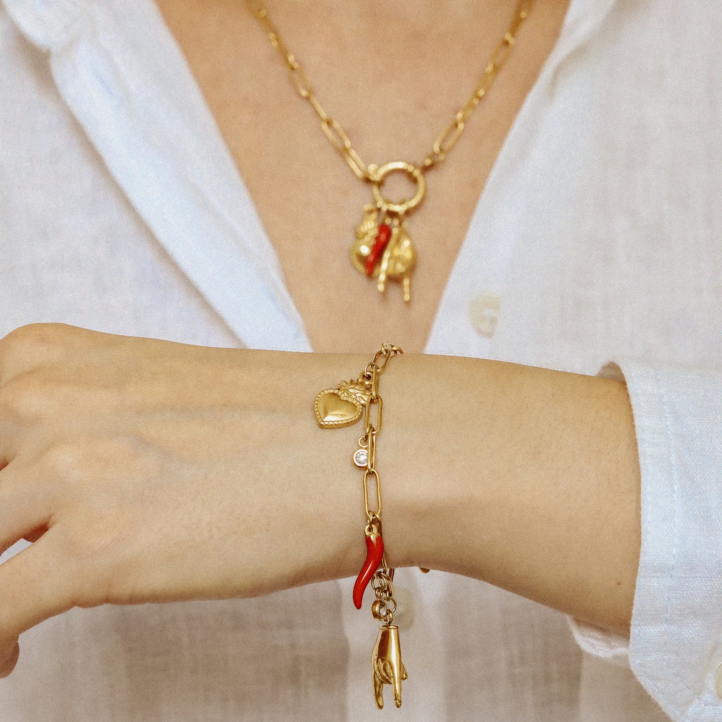 Italian Lucky Horn Bracelet • Malocchio Bracelet • Hand Gestures Bracelet • Lucky Charm Bracelet • Cornetto Napoletano • BYSDMJEWELS