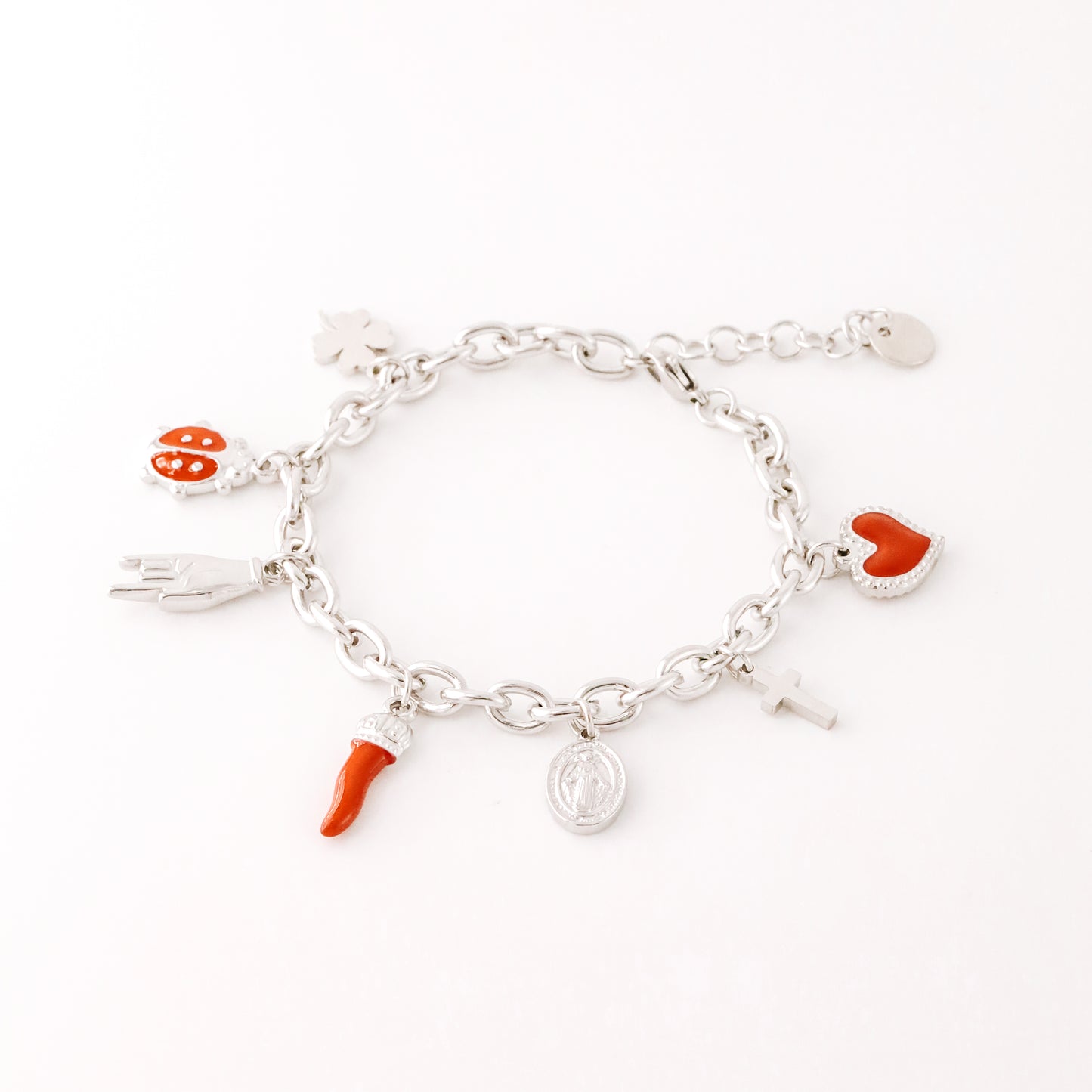 Italian Lucky Horn Charm Bracelet: Stainless Steel Good Luck Charms