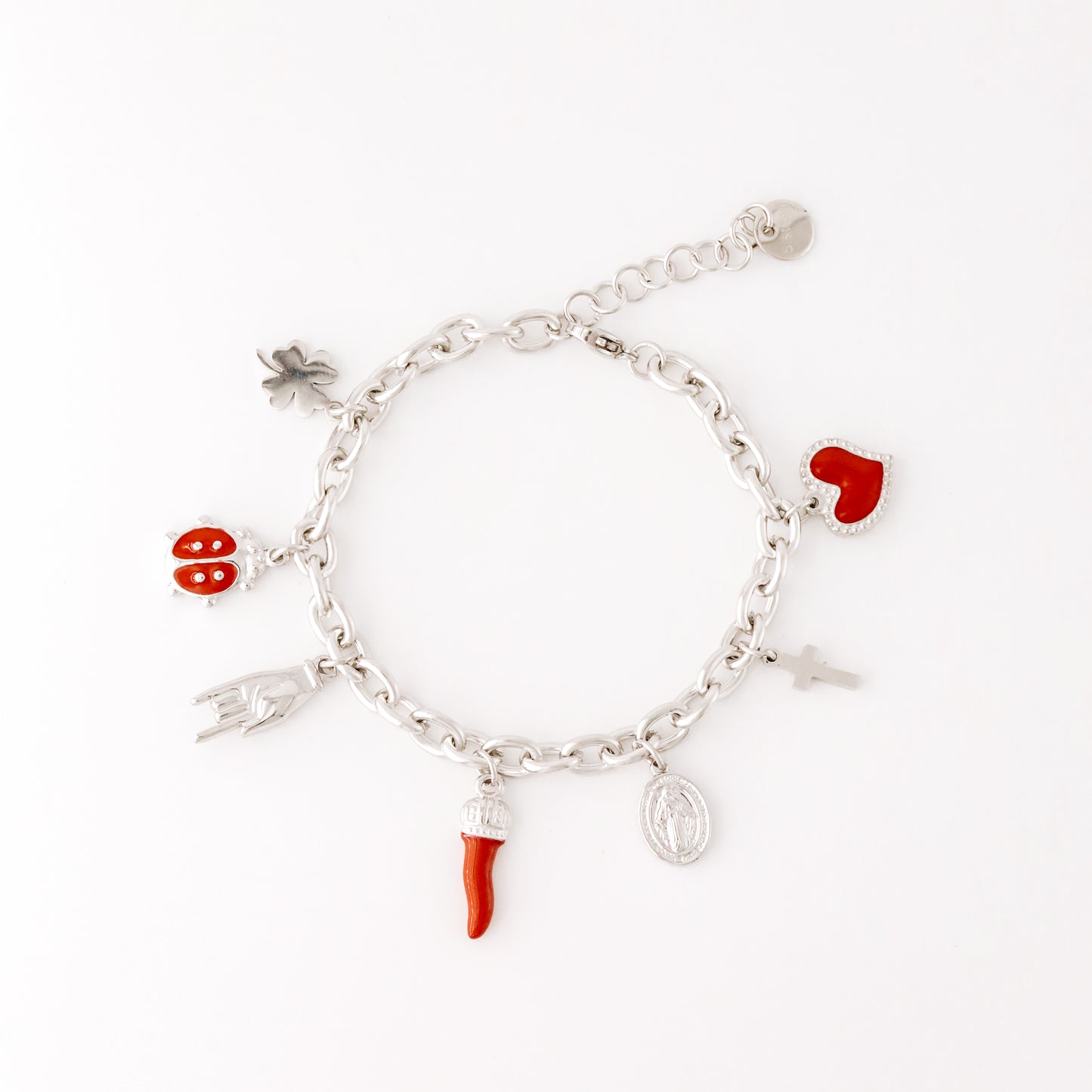 Italian Lucky Horn Charm Bracelet: Stainless Steel Good Luck Charms