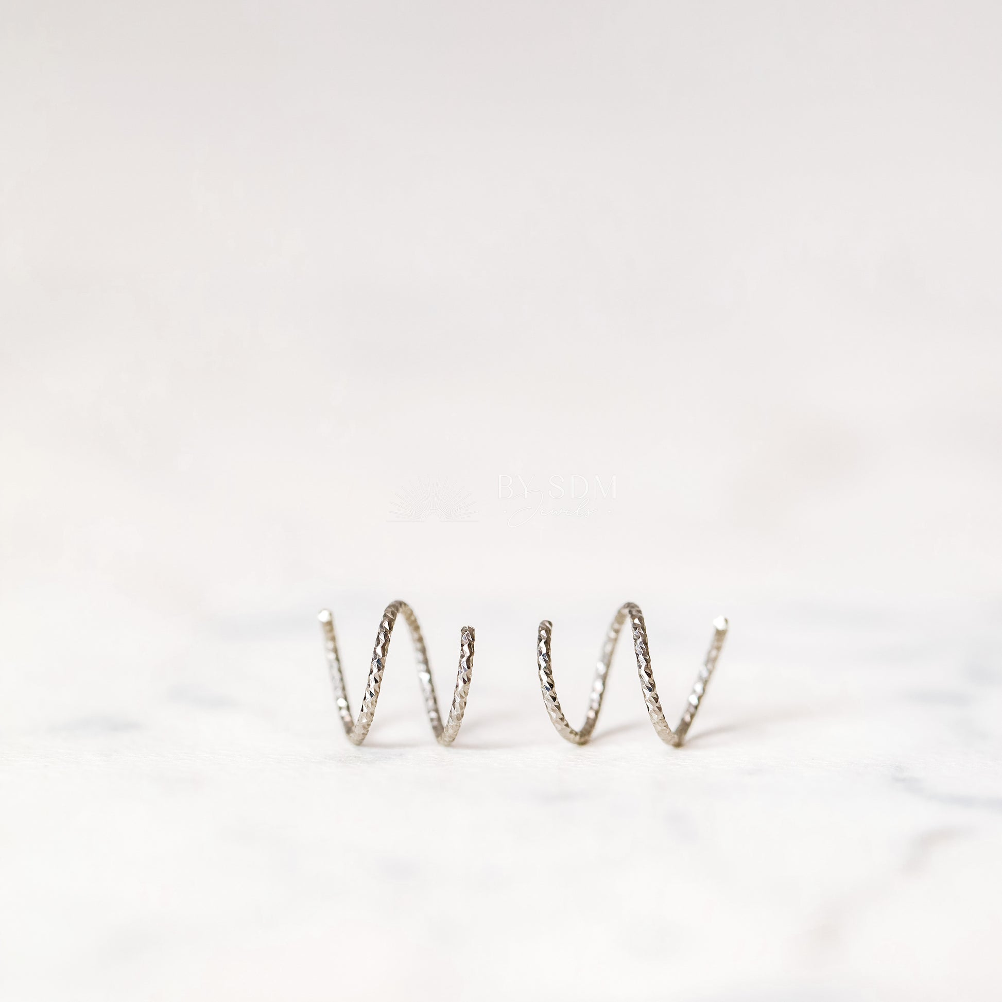 Double Hoop Earrings One Hole Spiral Earrings Black Diamond Cut Open Hoop Earrings Spiral Loop Earrings Threader Hoops Double Hoop Earrings