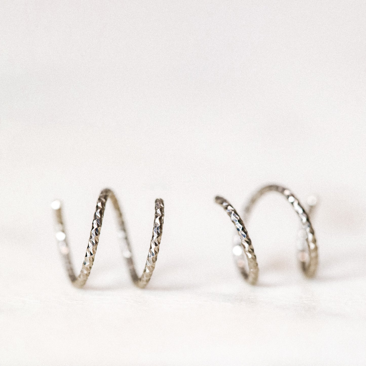 Double Hoop Earrings One Hole Spiral Earrings Black Diamond Cut Open Hoop Earrings Spiral Loop Earrings Threader Hoops Double Hoop Earrings
