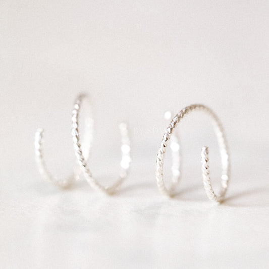 Huggie Hoop Earrings Tiny Spiral Earrings Small Hoop Earrings Hug Hoops Textured Open Hoop Earrings Diamond Cut Double Hole Earrings