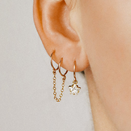 20G & 8mm Star Cartilage Hoop Earring • Diamond Star Helix Hoops • Tragus Hoops • Tiny Hoop Earrings • Gold • Silver • BYSDMJEWELS
