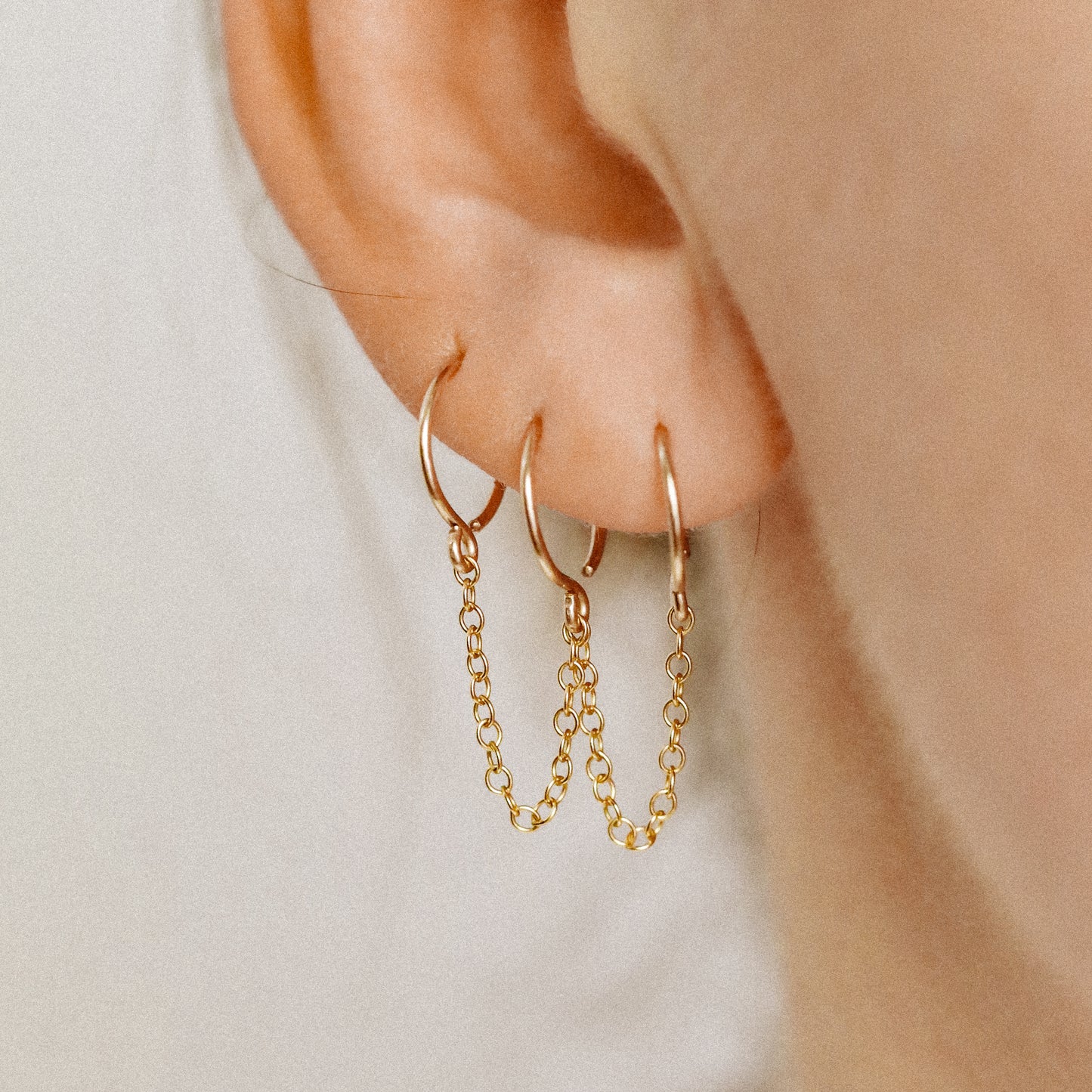 Triple Hoop Earrings With Chain for Three Piercings • Huggies • Gold • Silver • Rose Gold • BYSDMJEWELS