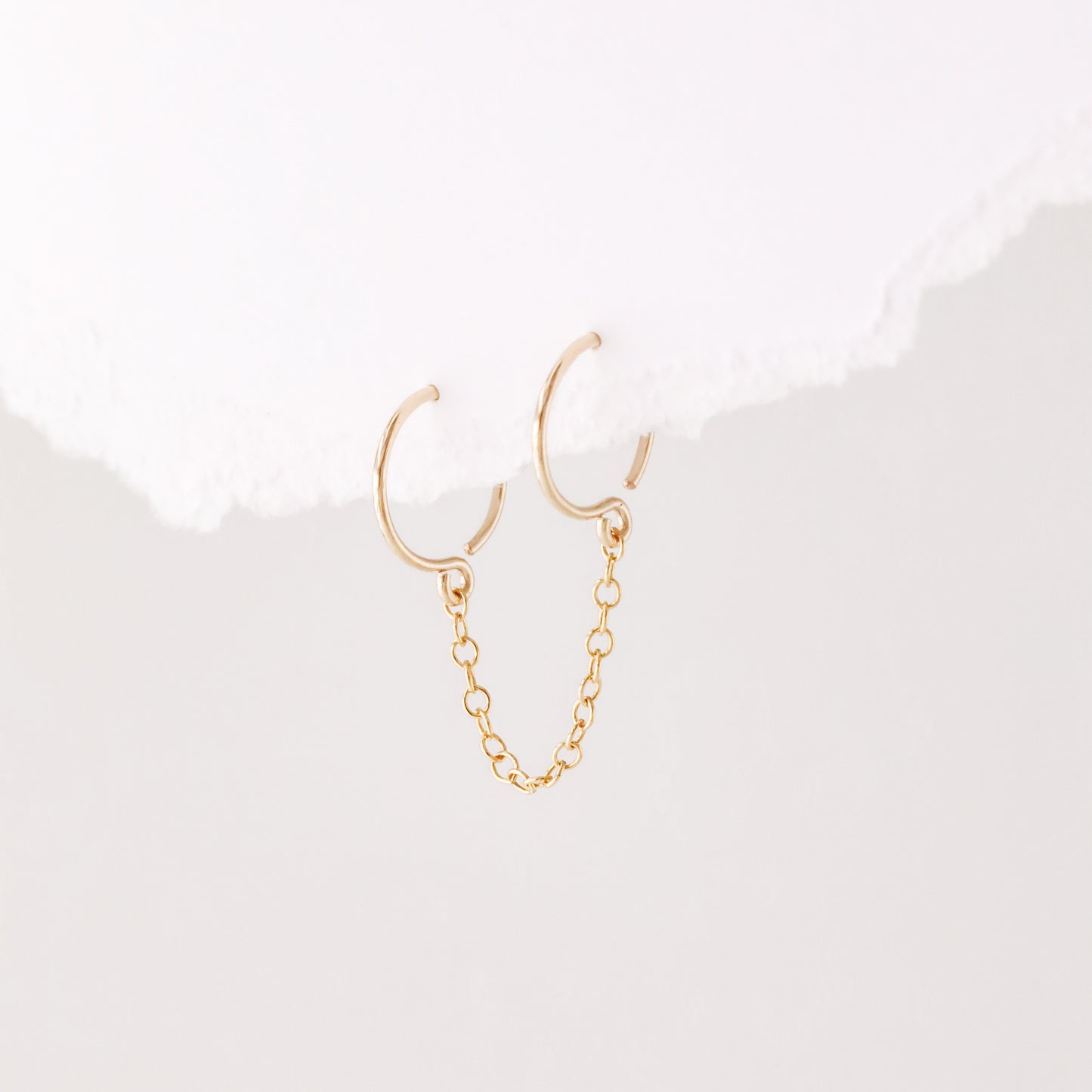 Double Hoop Earrings With Chain for Two Piercings • Huggies • Gold • Silver • Rose Gold • BYSDMJEWELS
