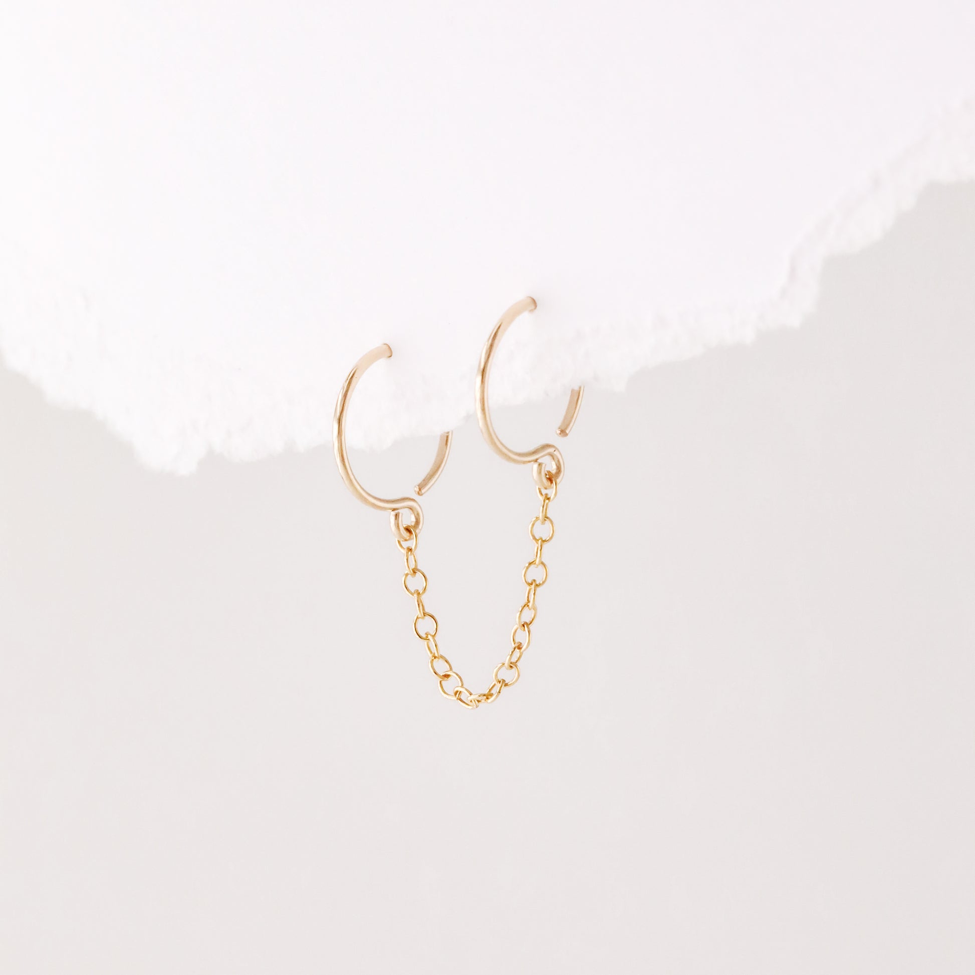 Double Hoop Earrings With Chain for Two Piercings • Huggies • Gold • Silver • Rose Gold • BYSDMJEWELS