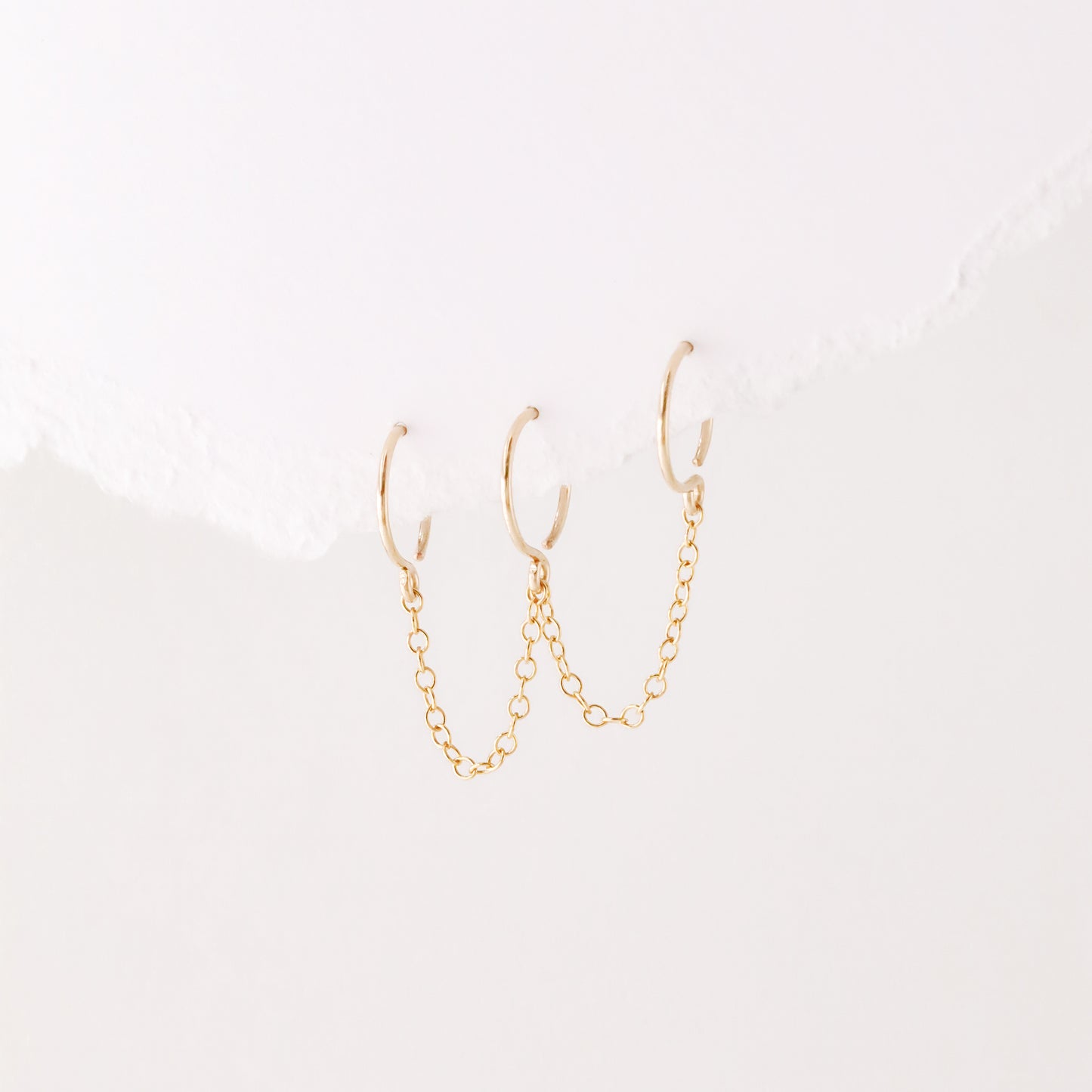 Triple Hoop Earrings With Chain for Three Piercings • Huggies • Gold • Silver • Rose Gold • BYSDMJEWELS