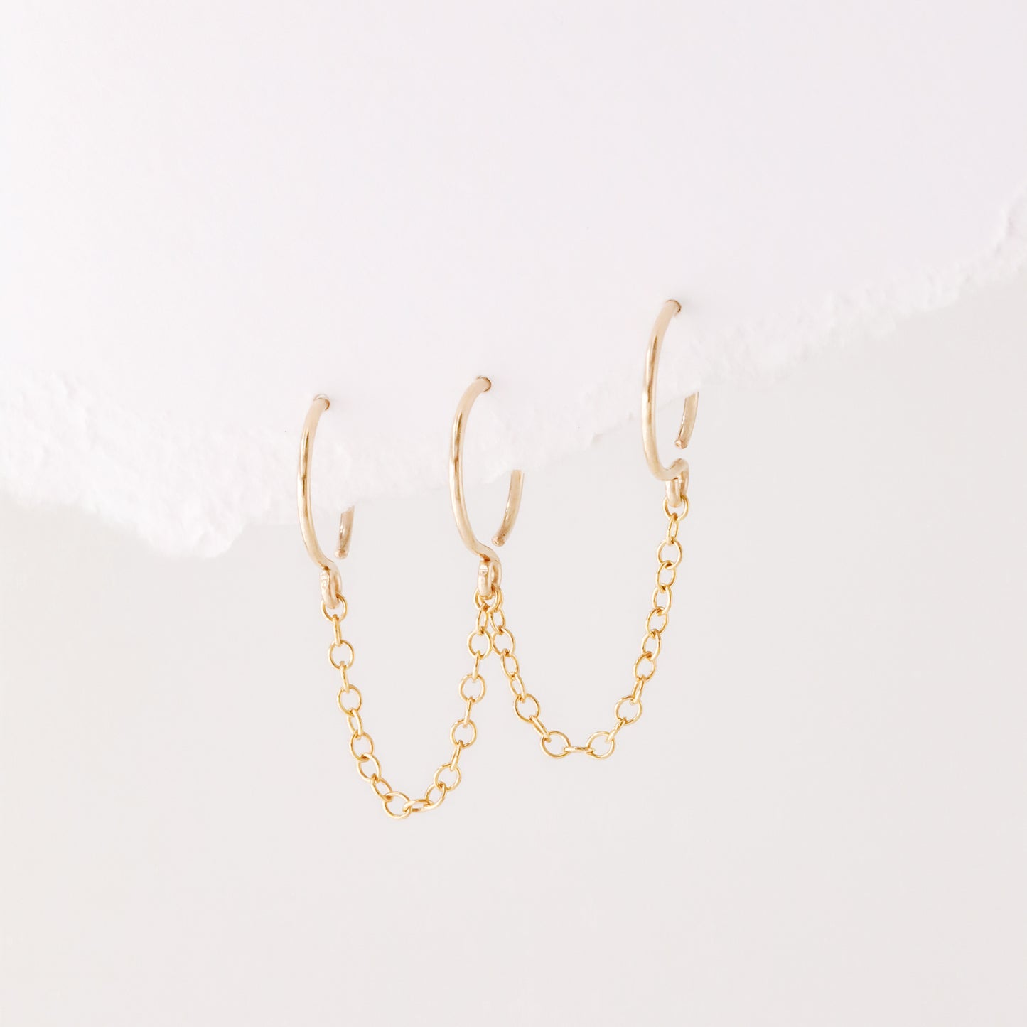 Triple Hoop Earrings With Chain for Three Piercings • Huggies • Gold • Silver • Rose Gold • BYSDMJEWELS
