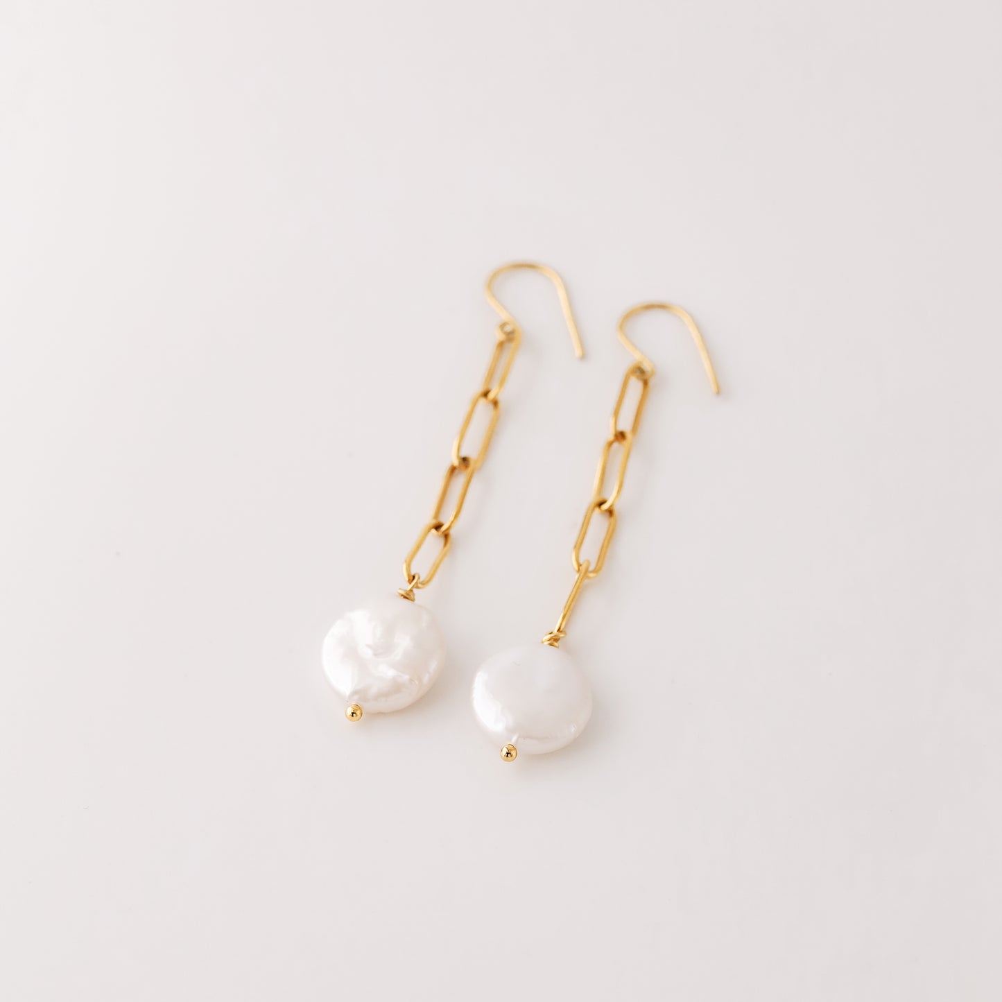 Dangling Pearl Earrings: Stainless Steel Paperclip Chain, Wedding Jewelry