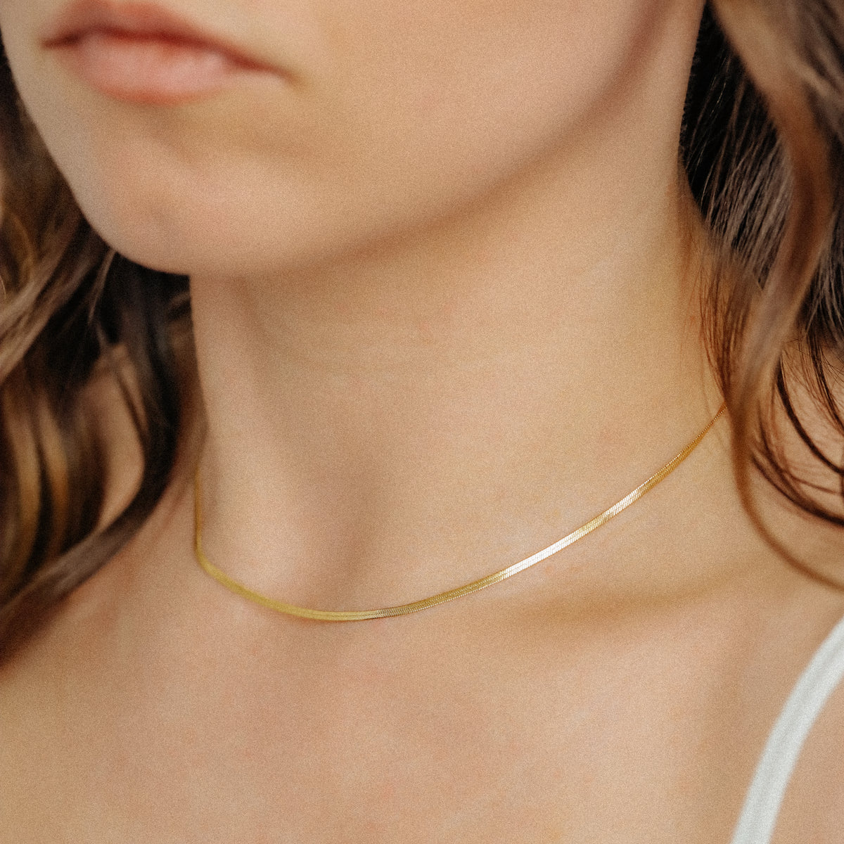 Herringbone Snake Necklace in Stainless Steel, A Must Have Layering Necklace
