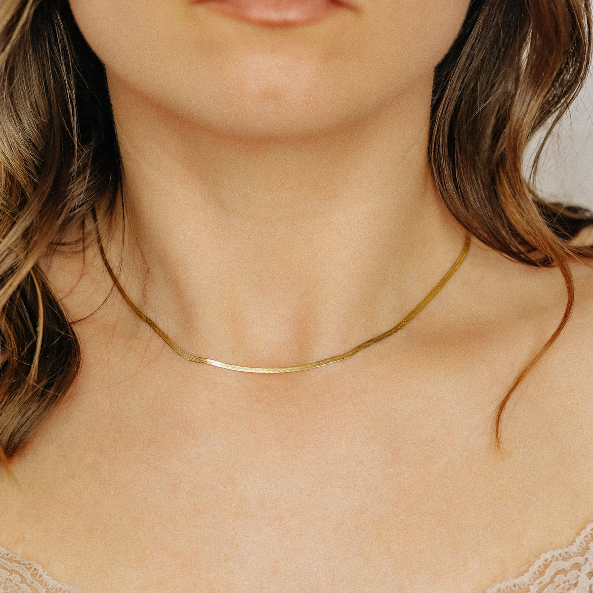 Herringbone Snake Necklace in Stainless Steel, A Must Have Layering Necklace