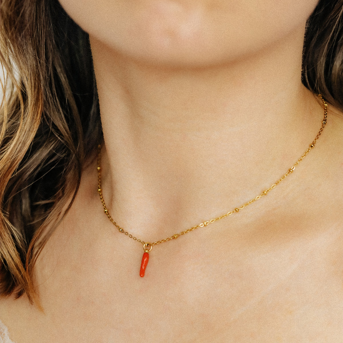 Cornicello Napoletano Pendant with Satellite Chain Necklace in Stainless Steel