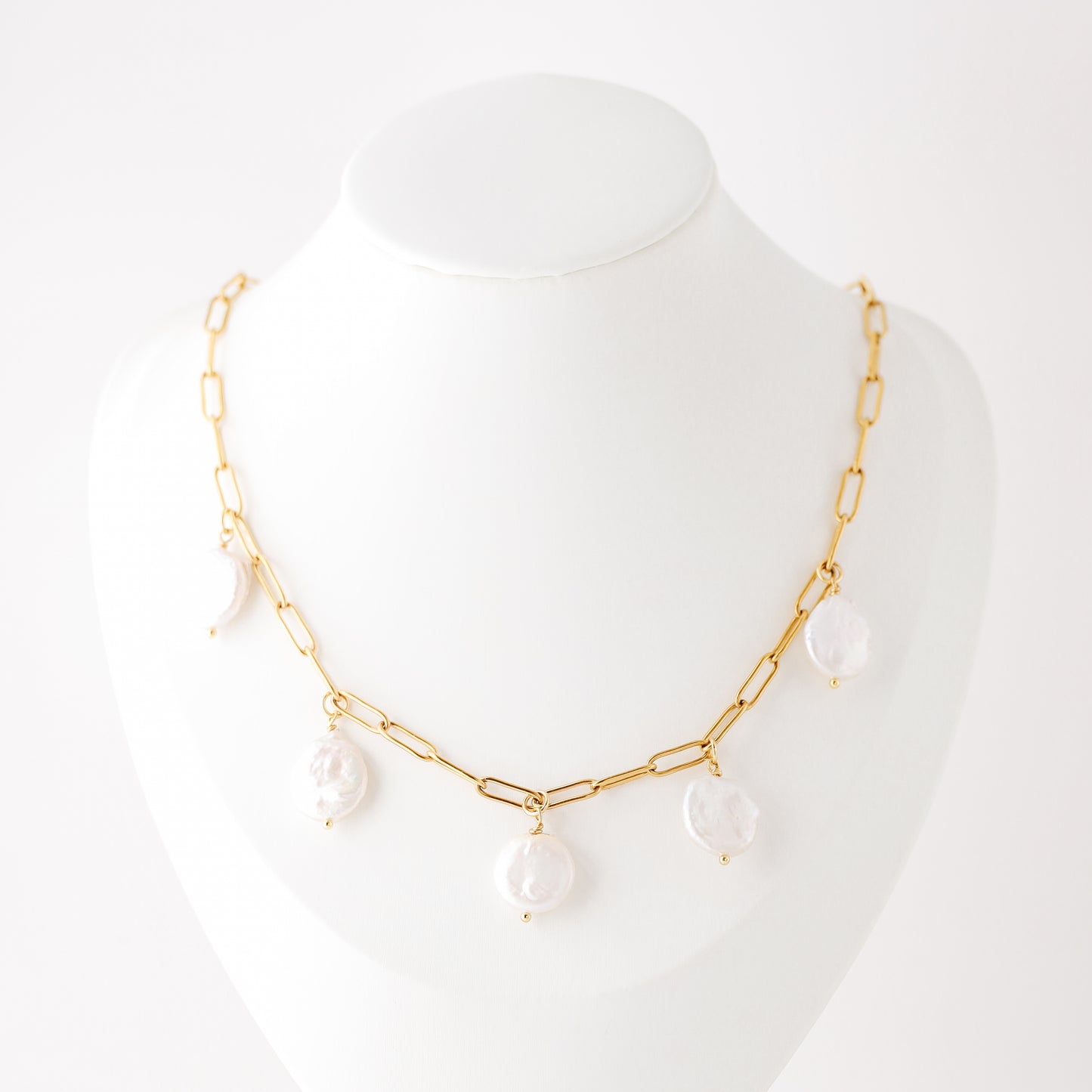 Baroque Pearl Drop Necklace: Stainless Steel Paperclip Chain