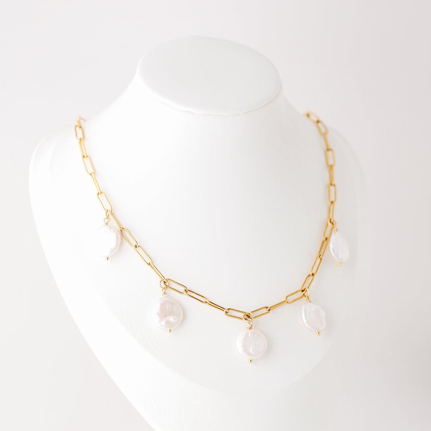 Baroque Pearl Drop Necklace: Stainless Steel Paperclip Chain
