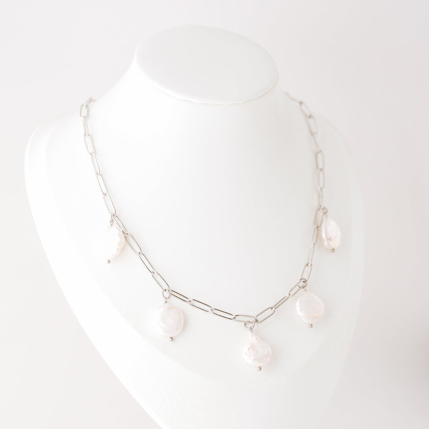Baroque Pearl Drop Necklace: Stainless Steel Paperclip Chain