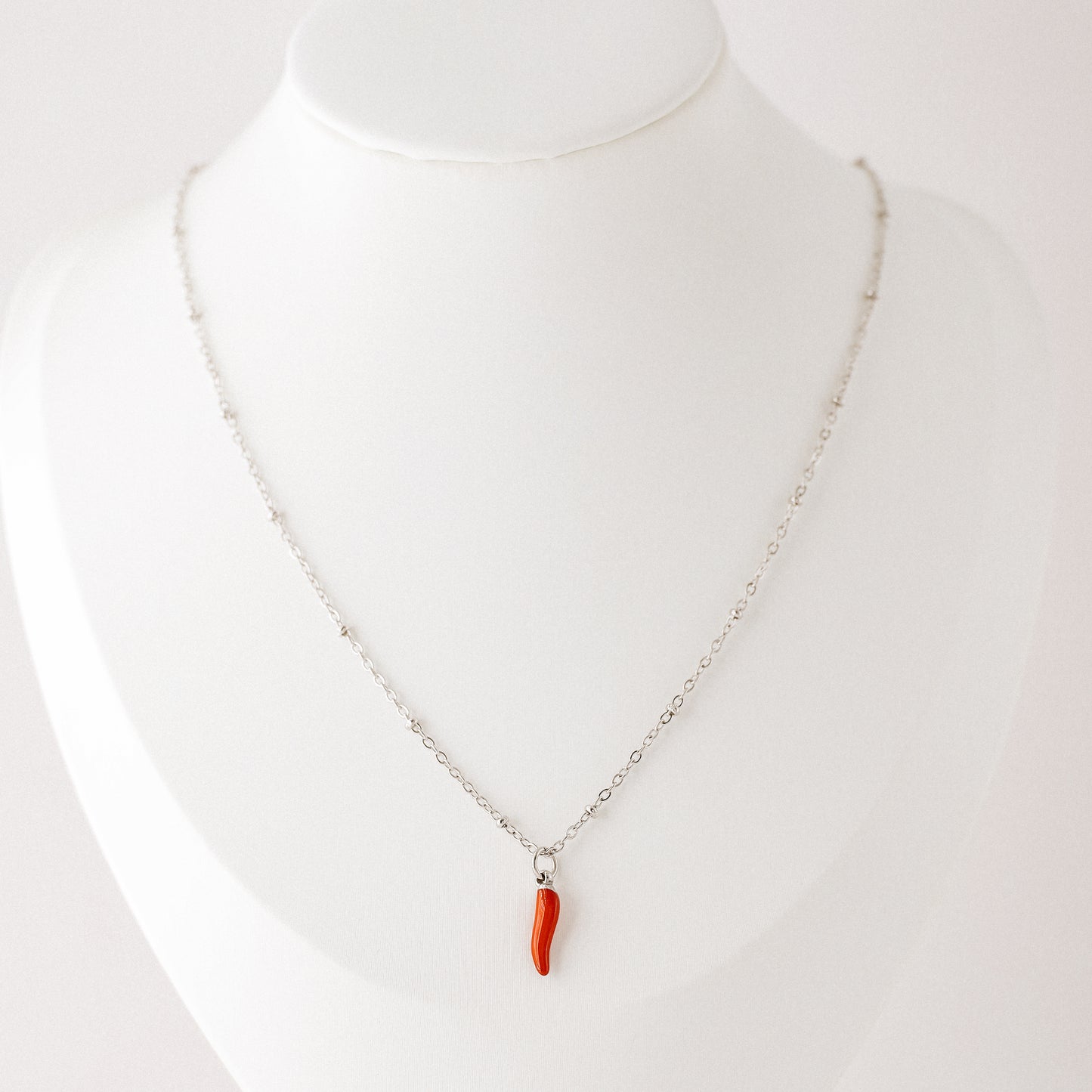 Cornicello Napoletano Pendant with Satellite Chain Necklace in Stainless Steel