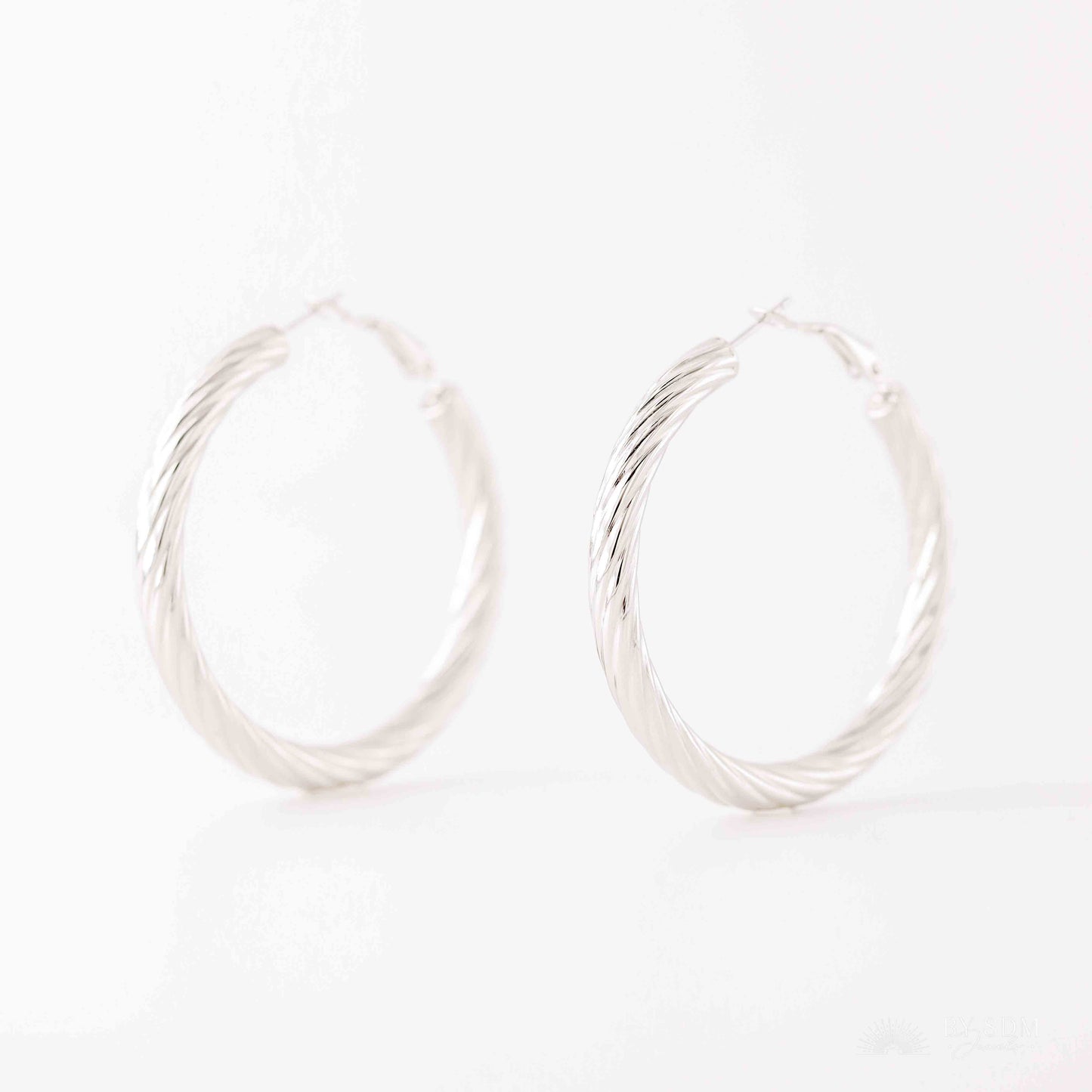 5mm x 40mm Twisted Plain Bold Thick Round Hoop Earrings Stainless Steel