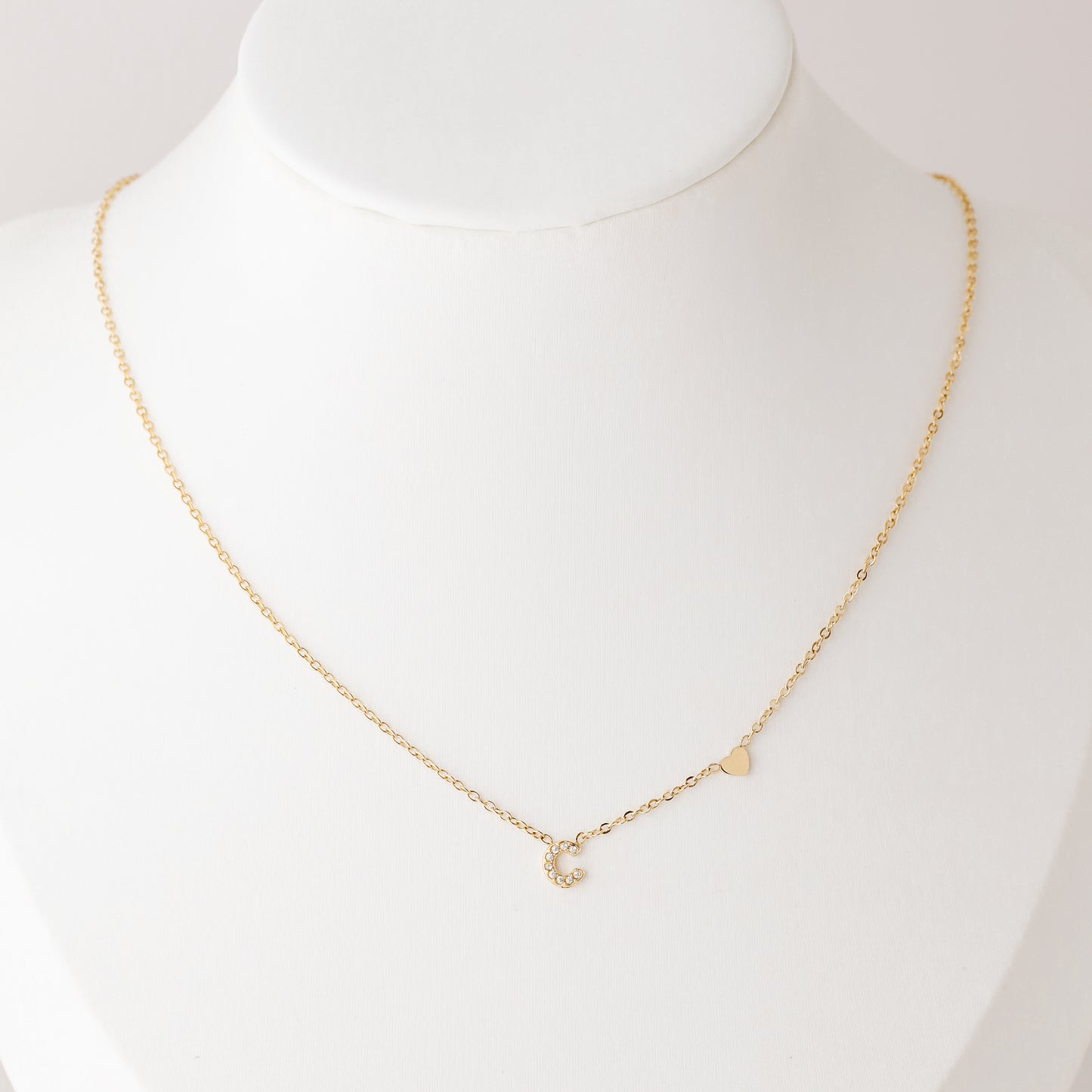 Custom Dainty Pave Initials Necklace Gold, Pave Letter Necklace, Christmas Gifts, Letter with Heart Necklace, Silver Necklace, Dainty Gift