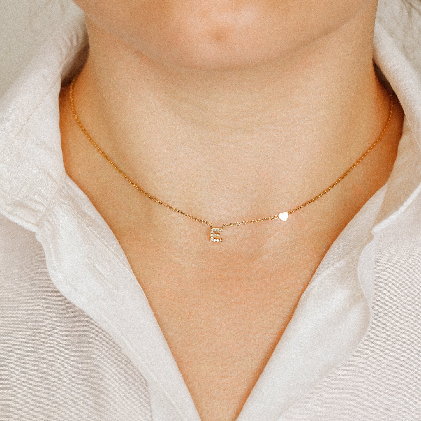 Custom Dainty Pave Initials Necklace Gold, Pave Letter Necklace, Christmas Gifts, Letter with Heart Necklace, Silver Necklace, Dainty Gift