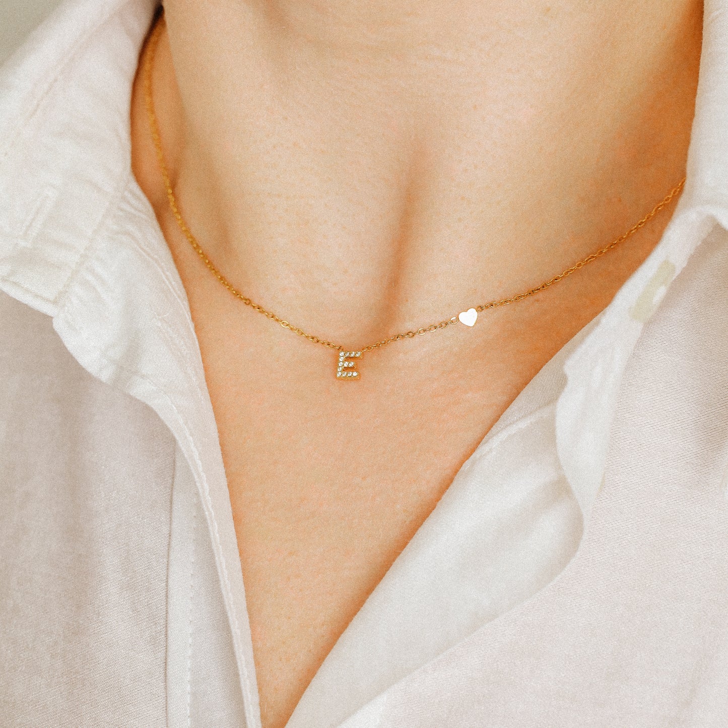 Custom Dainty Pave Initials Necklace Gold, Pave Letter Necklace, Christmas Gifts, Letter with Heart Necklace, Silver Necklace, Dainty Gift