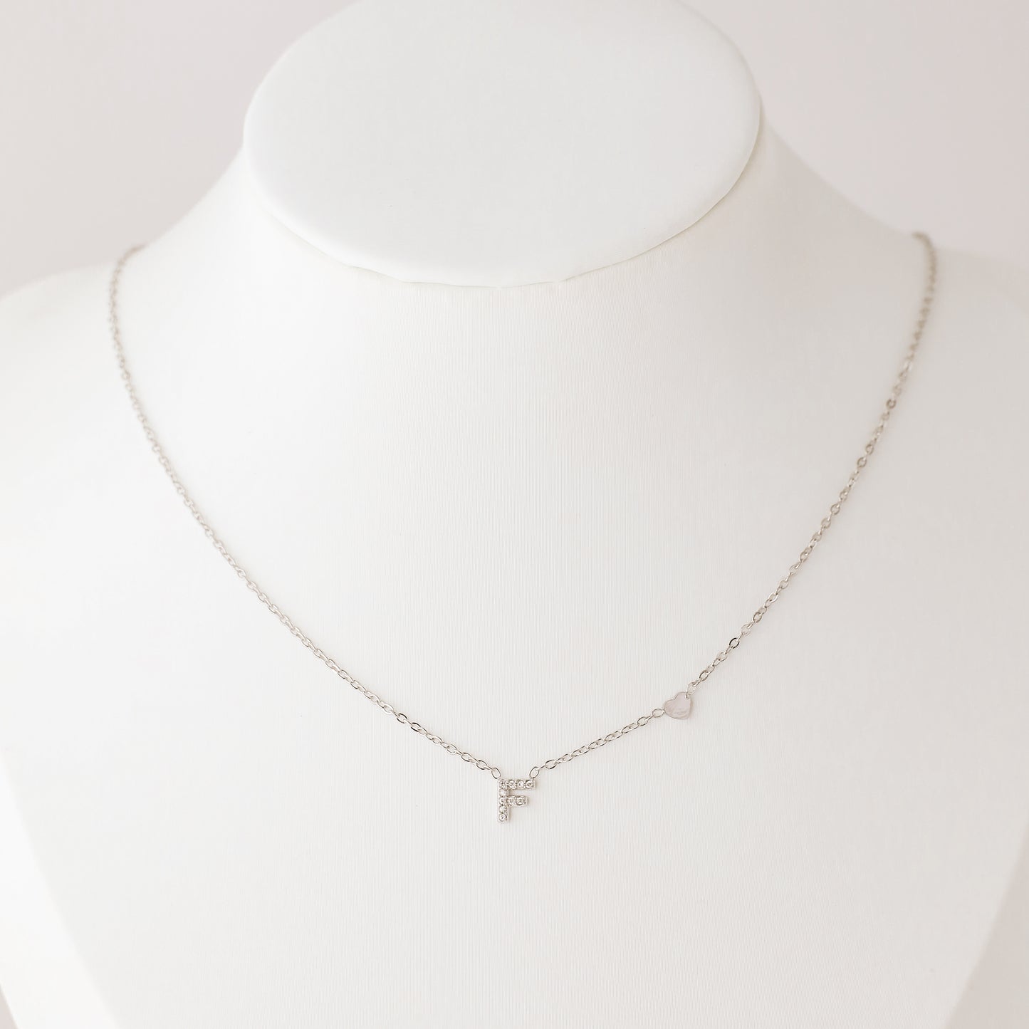 Custom Dainty Pave Initials Necklace Gold, Pave Letter Necklace, Christmas Gifts, Letter with Heart Necklace, Silver Necklace, Dainty Gift