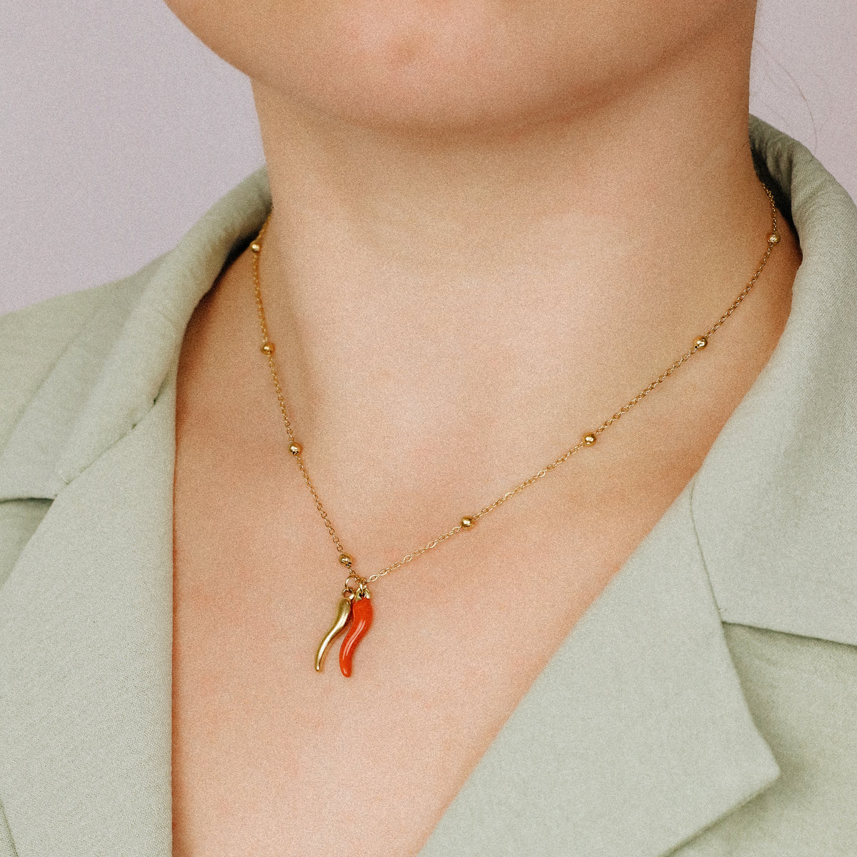 Stainless Steel Italian Horn Necklace, Cornicello Necklace, Good Luck Charm, Italian Jewelry, Protection Jewelry, Chili Jewelry
