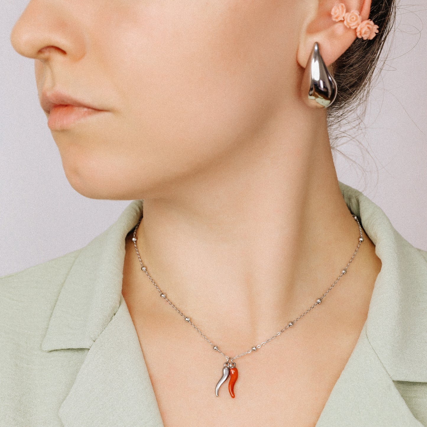 Stainless Steel Italian Horn Necklace, Cornicello Necklace, Good Luck Charm, Italian Jewelry, Protection Jewelry, Chili Jewelry