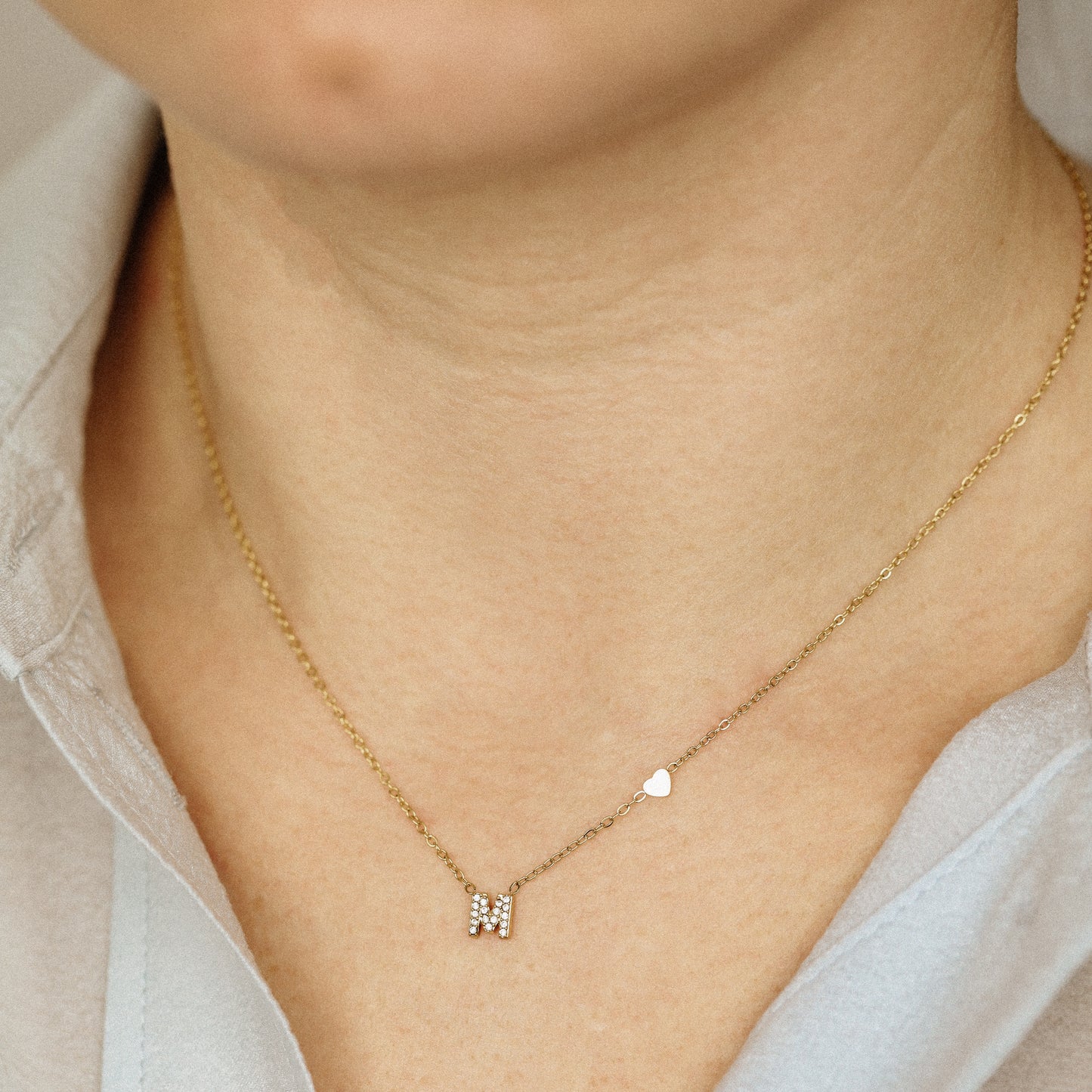Custom Dainty Pave Initials Necklace Gold, Pave Letter Necklace, Christmas Gifts, Letter with Heart Necklace, Silver Necklace, Dainty Gift