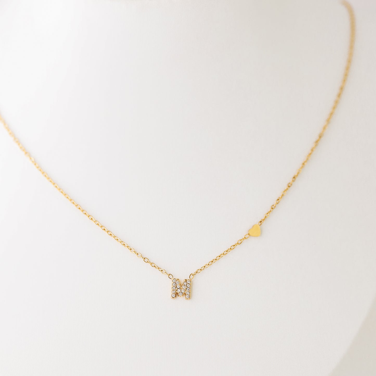 Custom Dainty Pave Initials Necklace Gold, Pave Letter Necklace, Christmas Gifts, Letter with Heart Necklace, Silver Necklace, Dainty Gift