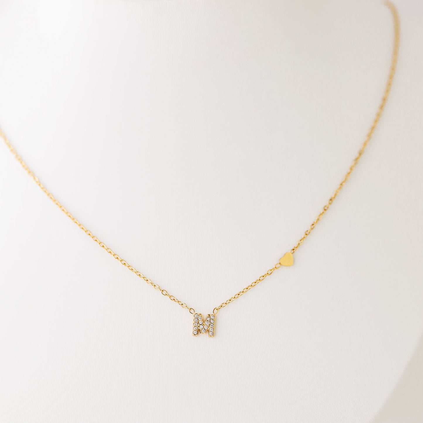 Custom Pave Initial Necklace: Stainless Steel Letter with Heart