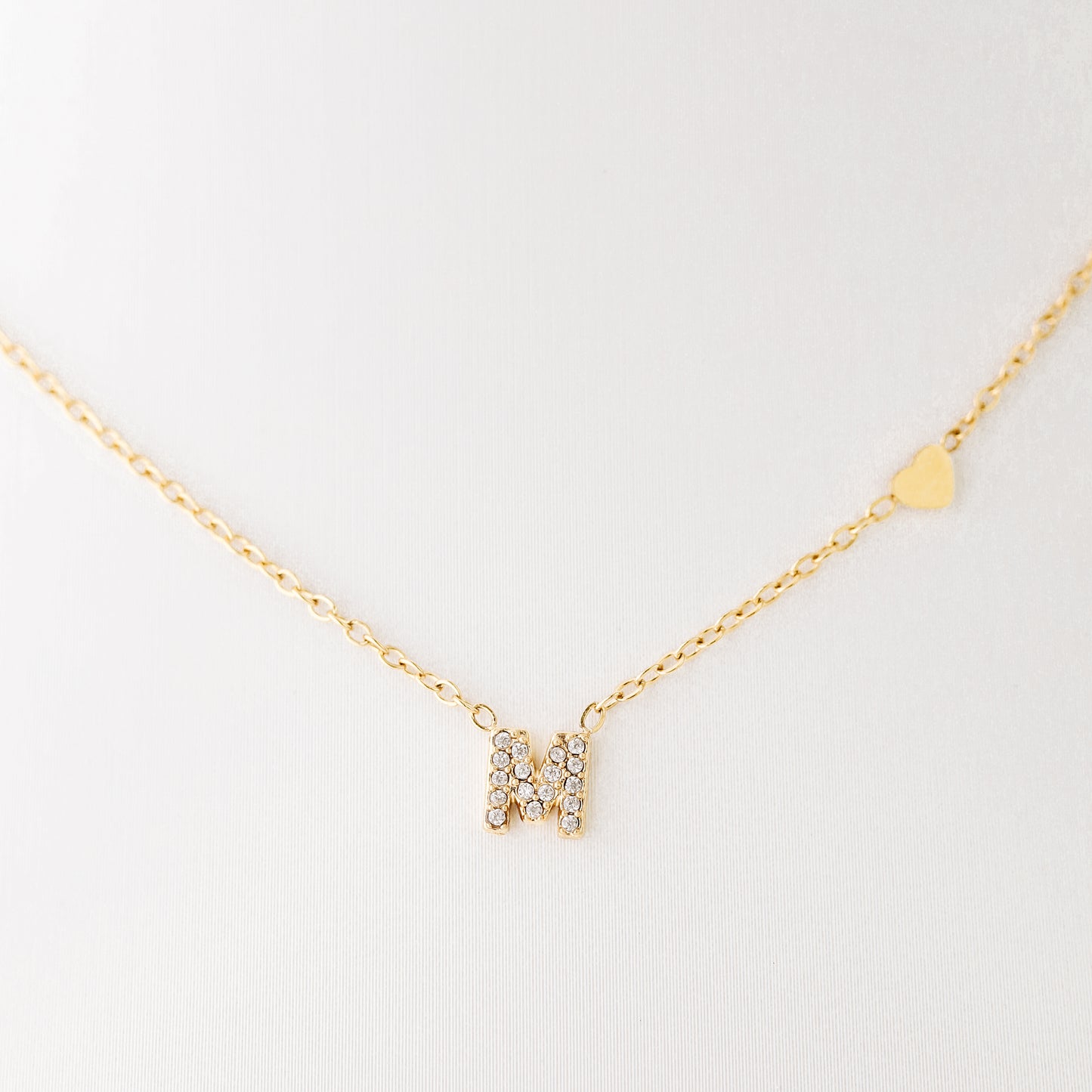 Custom Dainty Pave Initials Necklace Gold, Pave Letter Necklace, Christmas Gifts, Letter with Heart Necklace, Silver Necklace, Dainty Gift