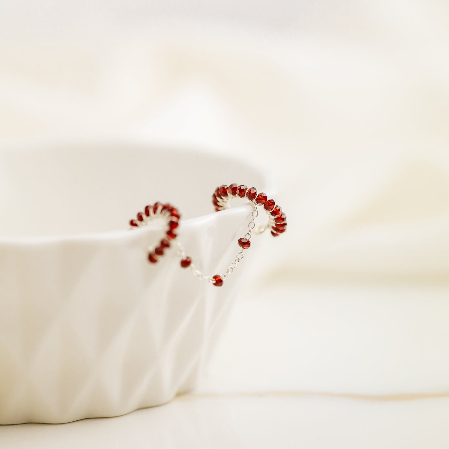 Dainty & Minimalist Cz Conch and Helix Ear Cuff Earrings, Cherry Red Ear Cuff