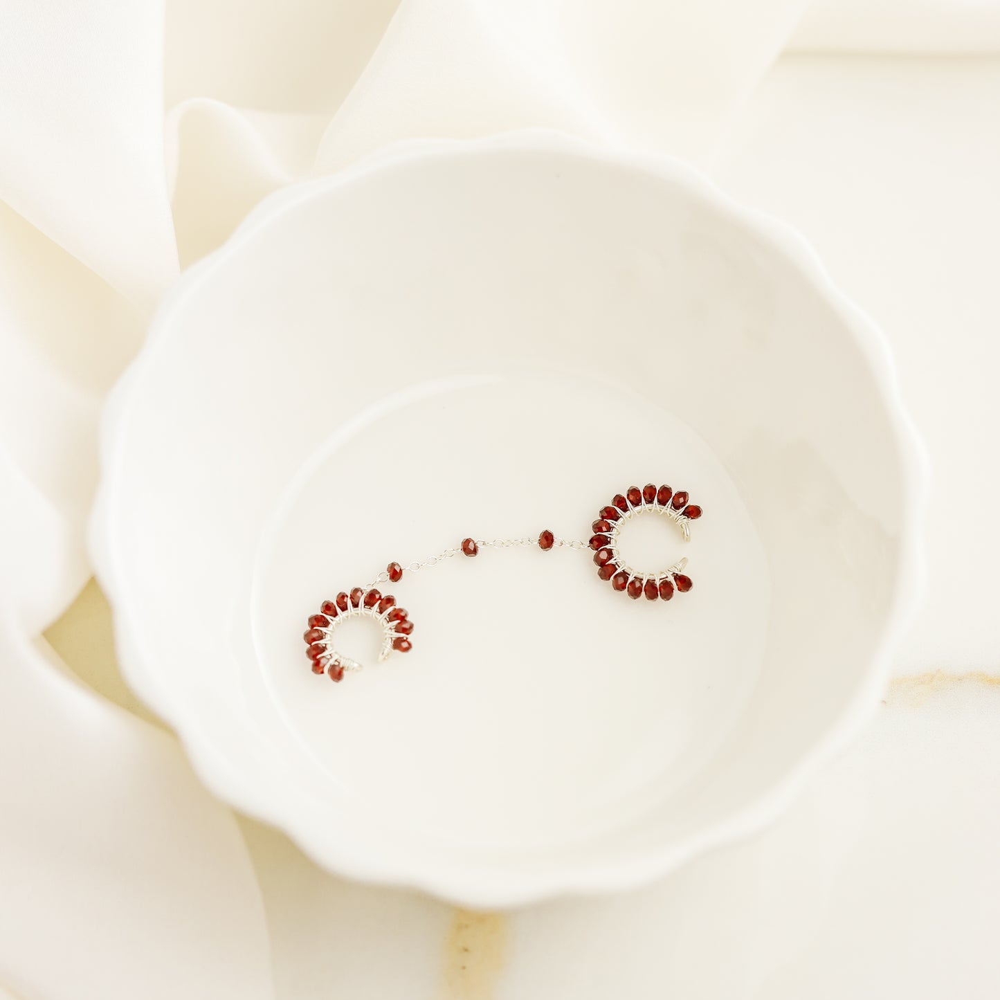 Dainty & Minimalist Cz Conch and Helix Ear Cuff Earrings, Cherry Red Ear Cuff