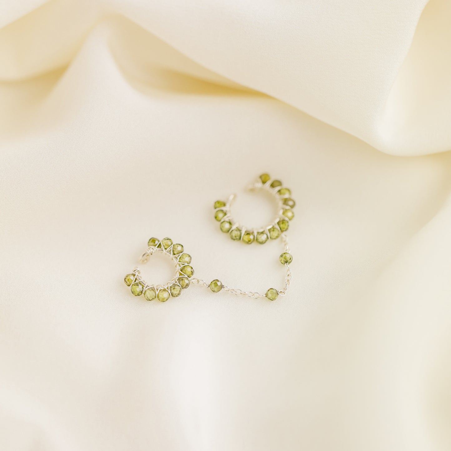 Dainty & Minimalist Cz Conch and Helix Ear Cuff Earrings, Cz Green Ear Cuff
