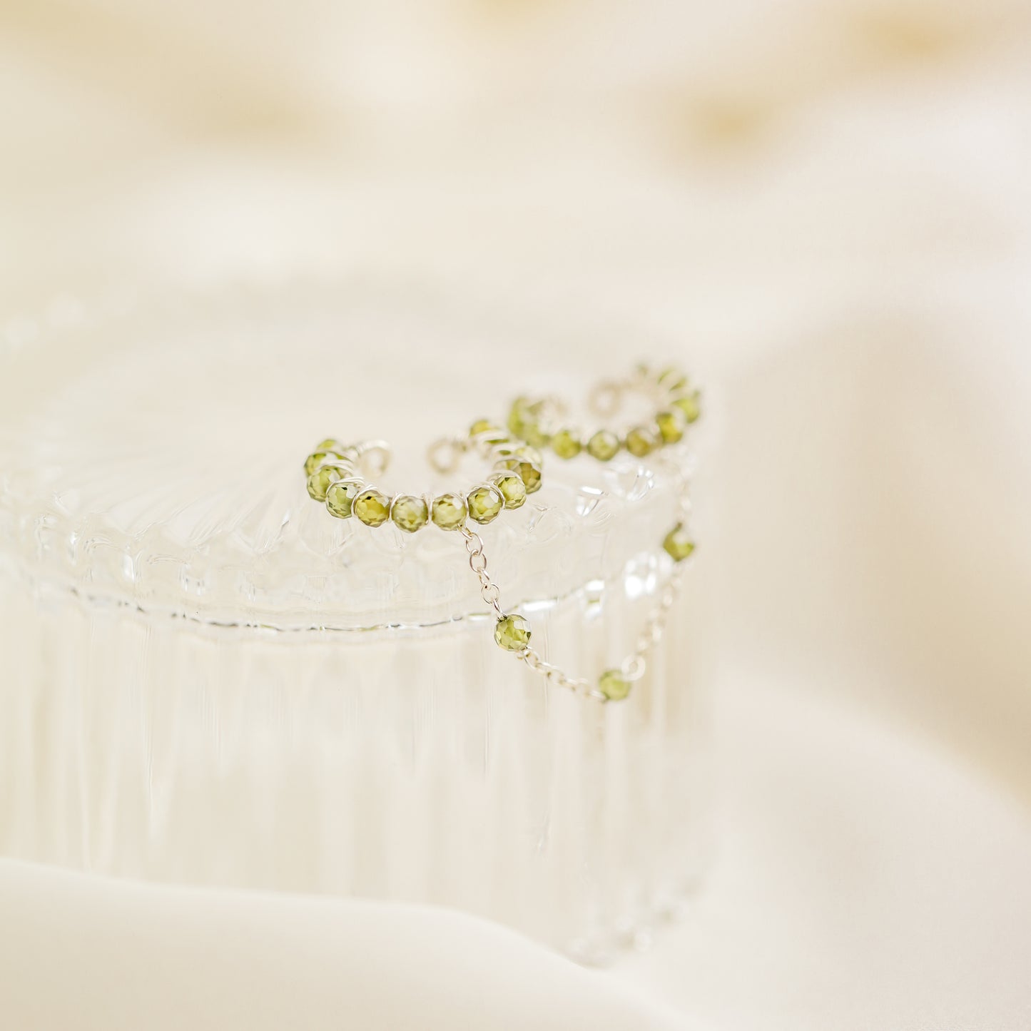 Dainty & Minimalist Cz Conch and Helix Ear Cuff Earrings, Cz Green Ear Cuff