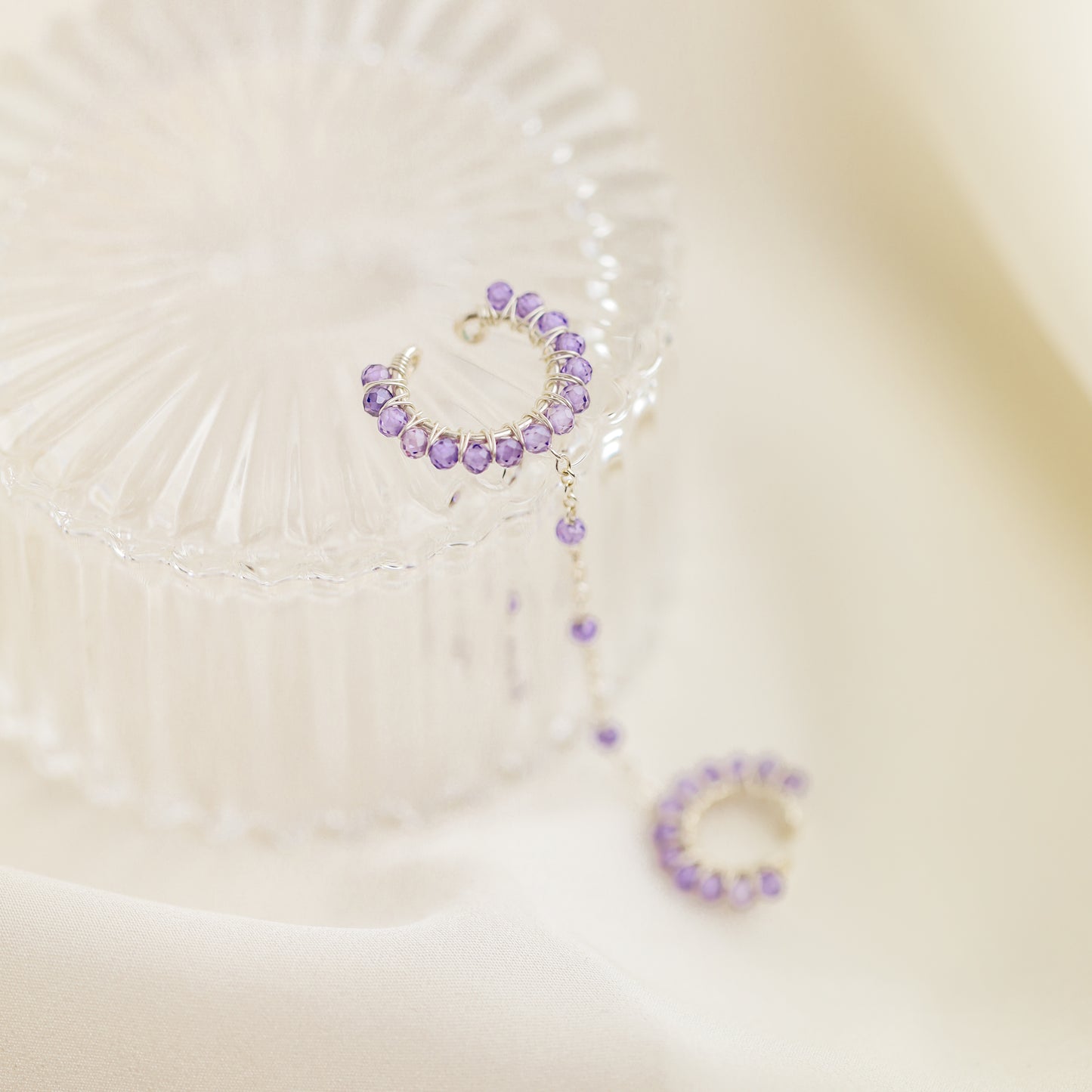 Dainty & Minimalist Cz Conch and Helix Ear Cuff Earrings, Cz Amethyst Color Ear Cuff