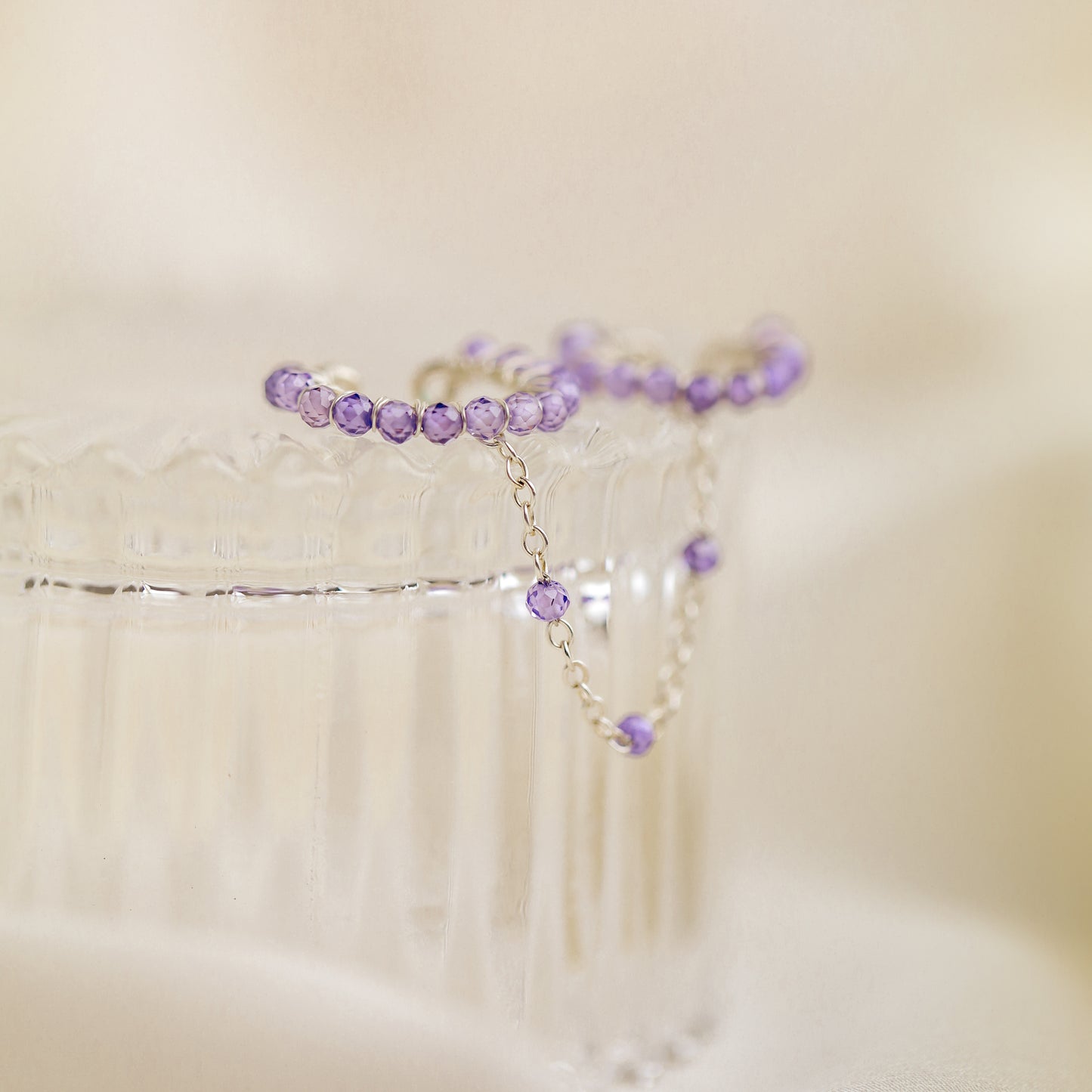 Dainty & Minimalist Cz Conch and Helix Ear Cuff Earrings, Cz Amethyst Color Ear Cuff