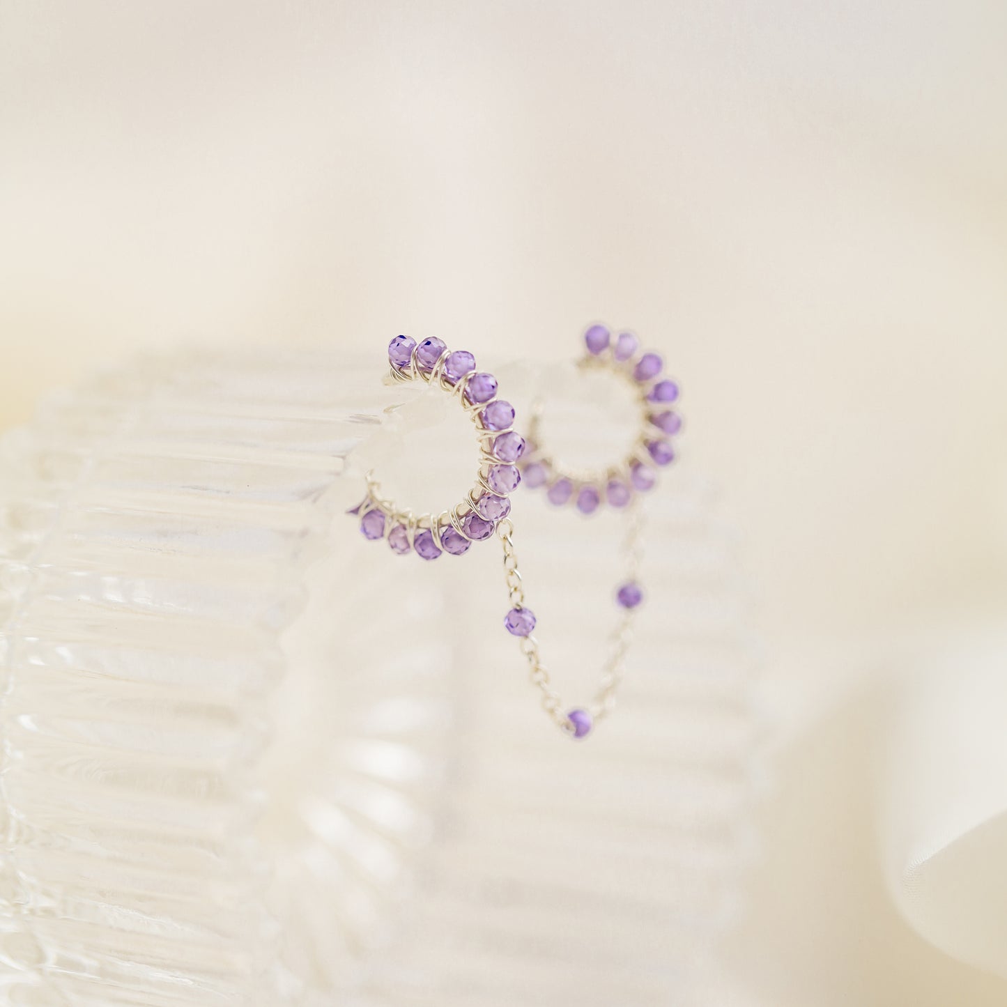 Dainty & Minimalist Cz Conch and Helix Ear Cuff Earrings, Cz Amethyst Color Ear Cuff