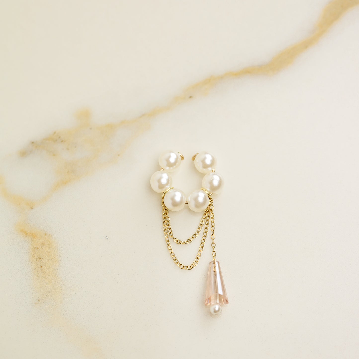 Dainty Pearl Ear Cuffs, Gold Filled Ear Climbers, Crystals and Pearls Tassel Ear Cuff, No Piercing Ear Wrap, Pearl Dangle Ear Cuffs